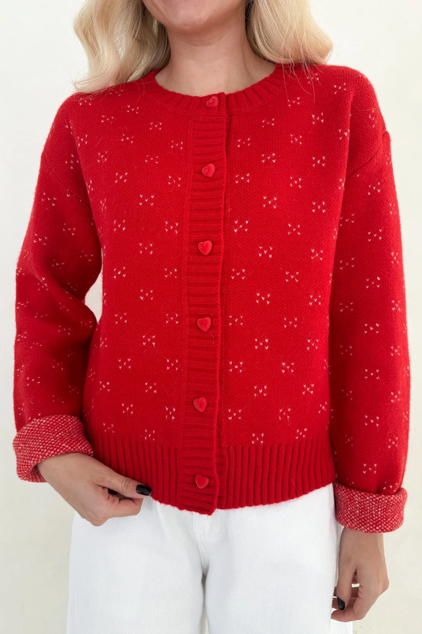 Noelle Button Down Red Hearts Cardigan