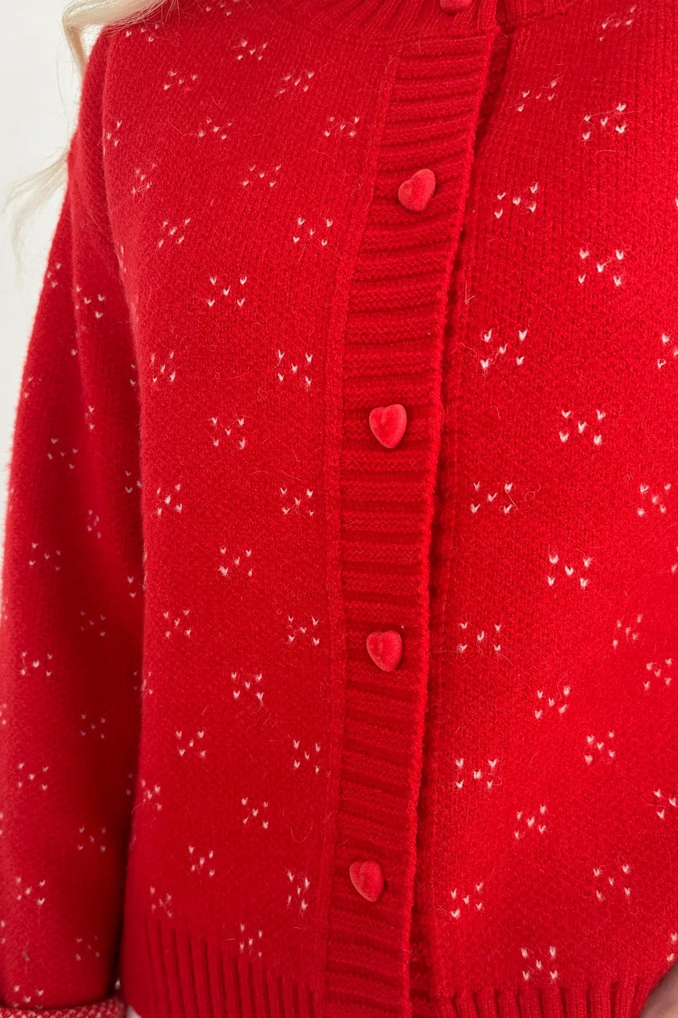 Noelle Button Down Red Hearts Cardigan - Image 3
