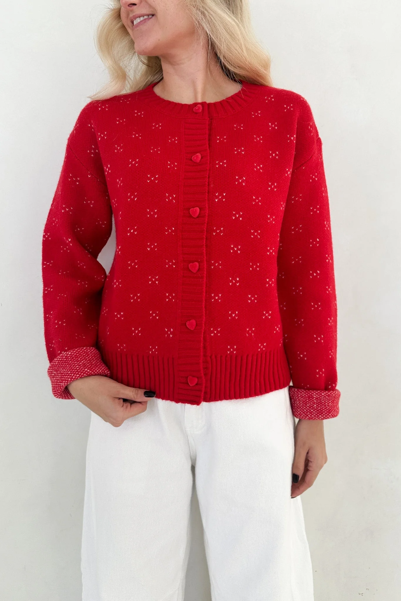 Noelle Button Down Red Hearts Cardigan - Image 7