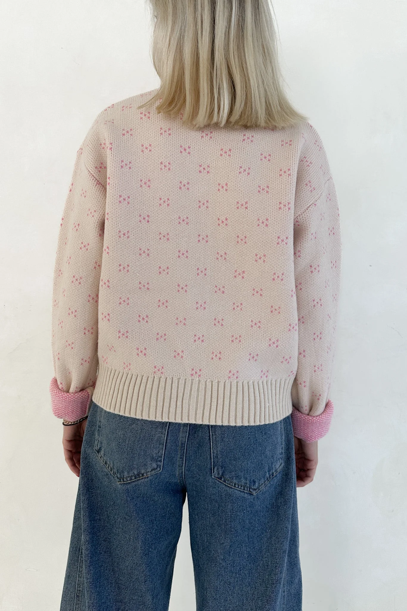Noelle Button Down Pink Hearts Cardigan in Cream and Pink - Image 5