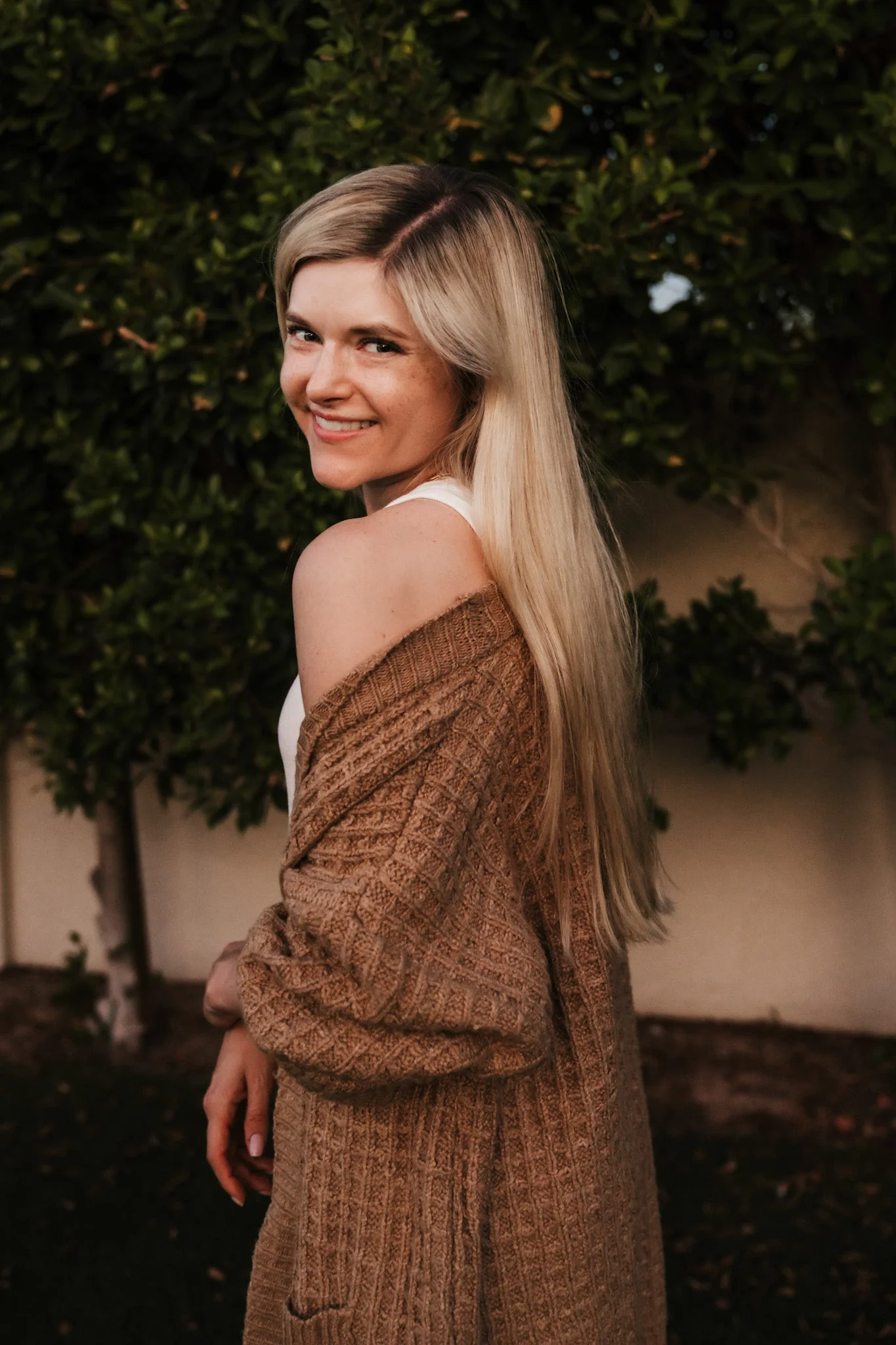 Northern Waffle Knit Open Front Cardigan in Camel - Image 4