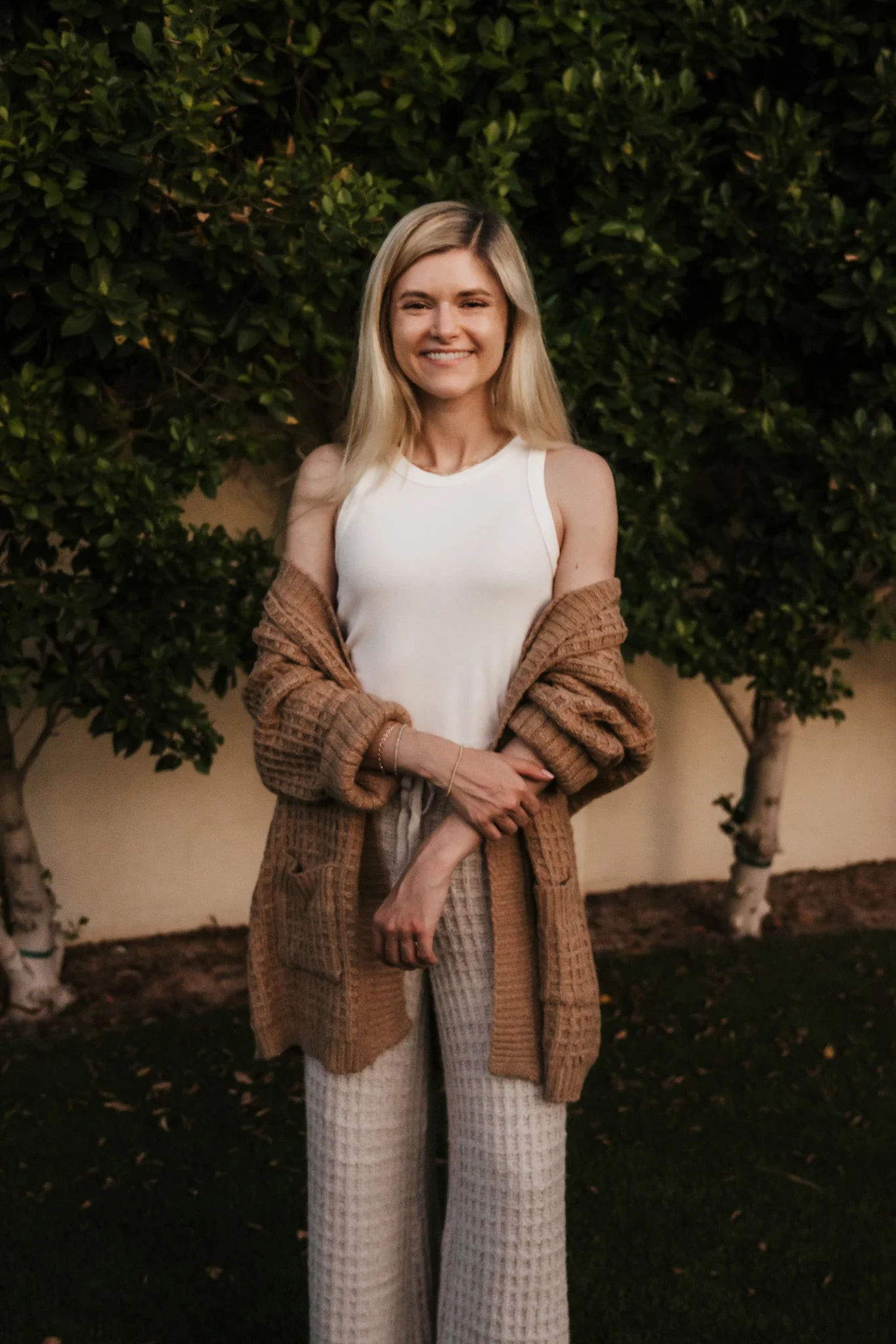 Northern Waffle Knit Open Front Cardigan in Camel - Image 6