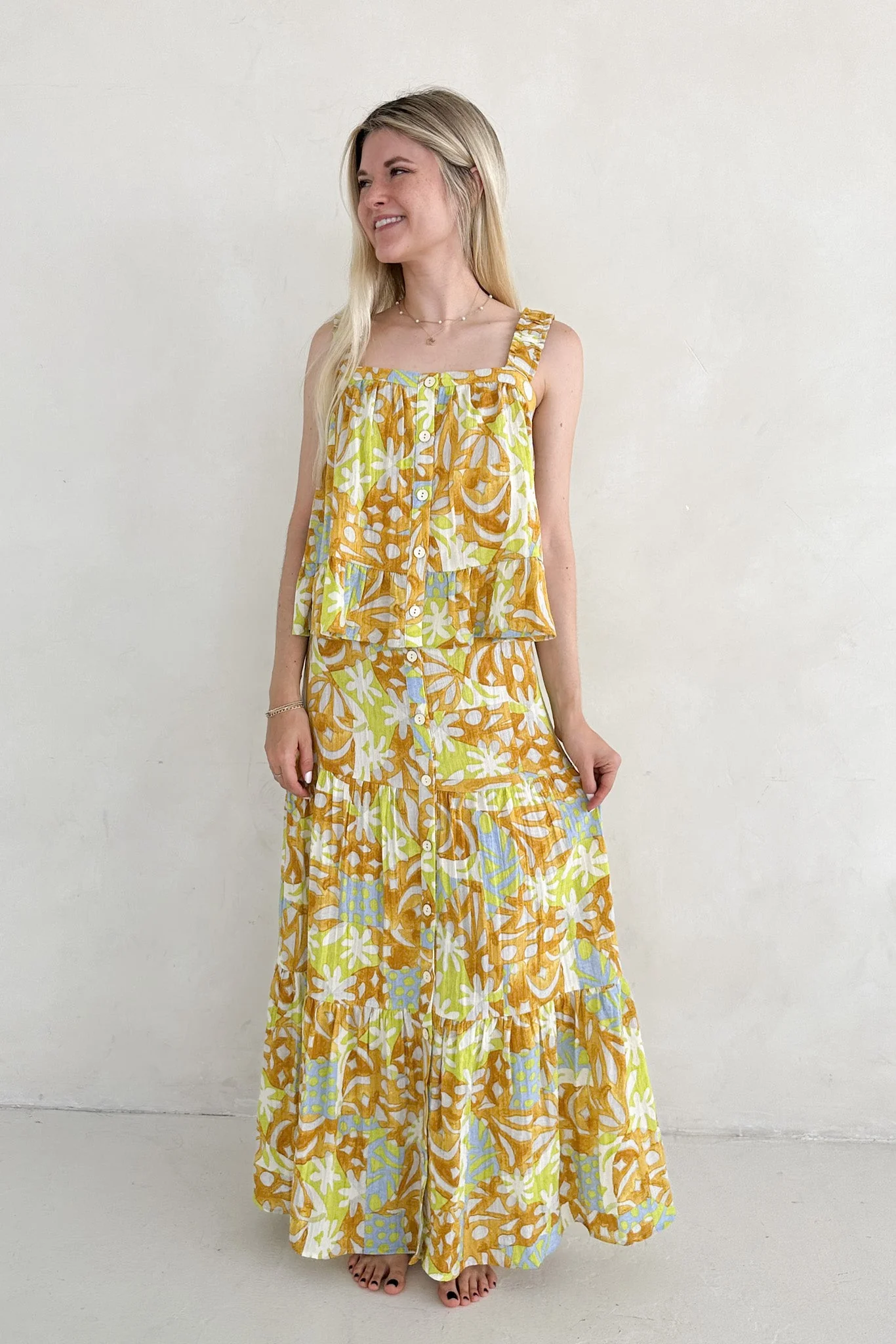 Oahu Tropical Printed Button Down Maxi Skirt