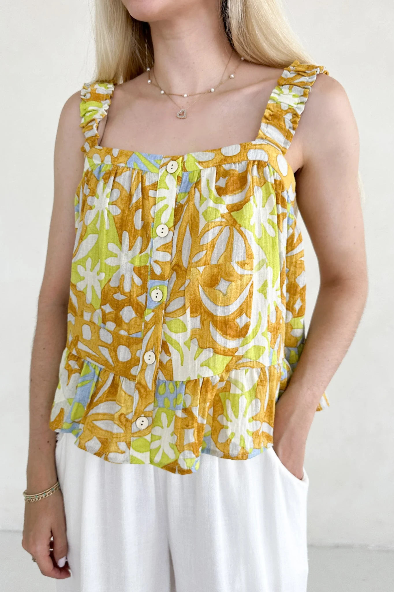 Oahu Tropical Printed Ruffle Top
