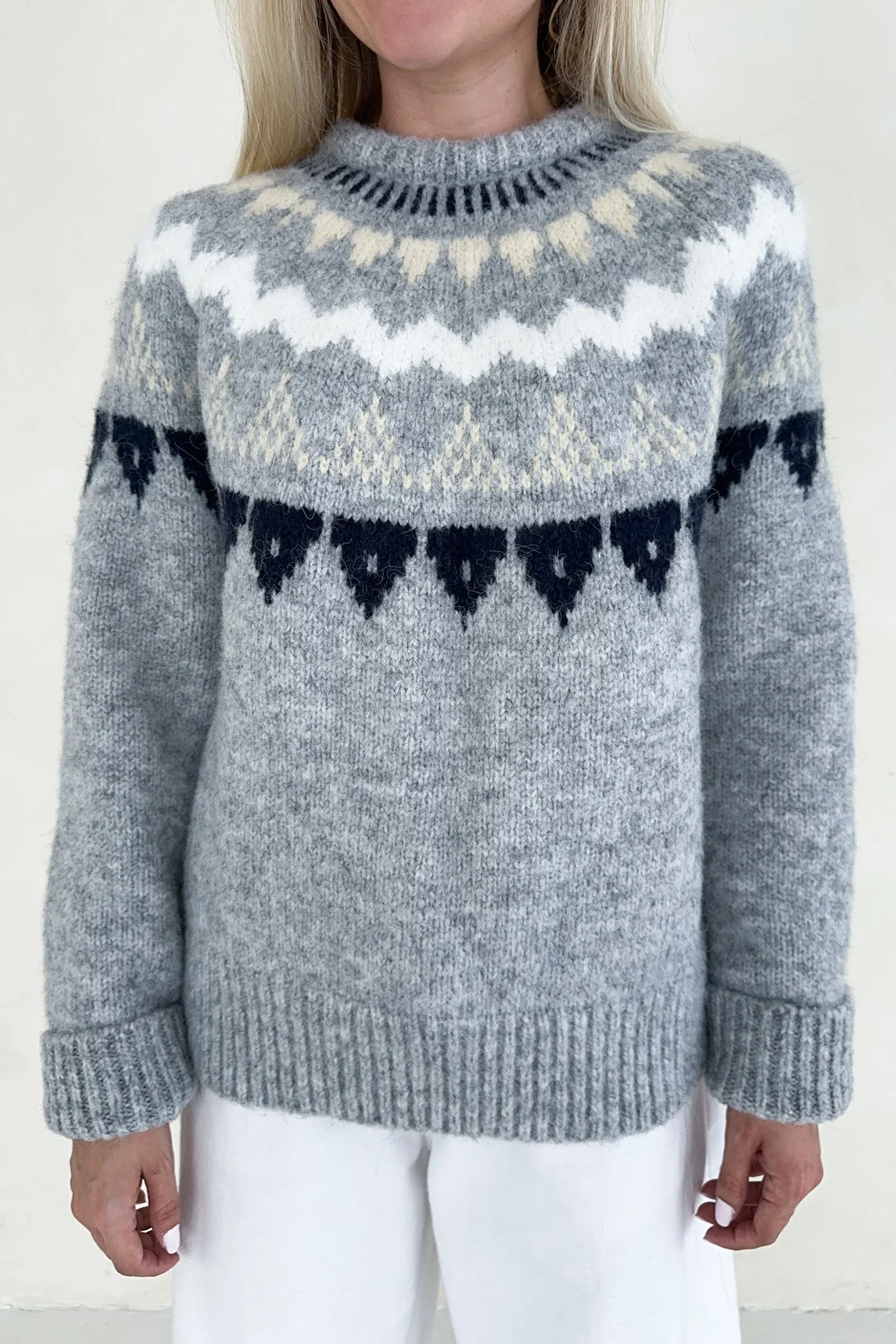 Oslo Faire Isle Round Neck Knit Sweater - Image 2
