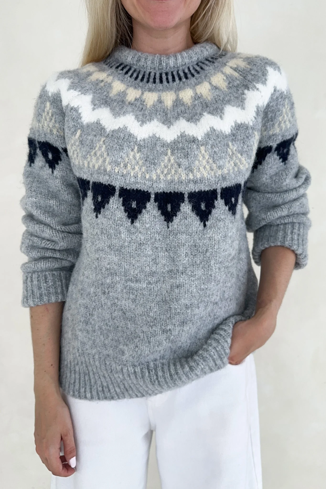 Oslo Faire Isle Round Neck Knit Sweater - Image 3