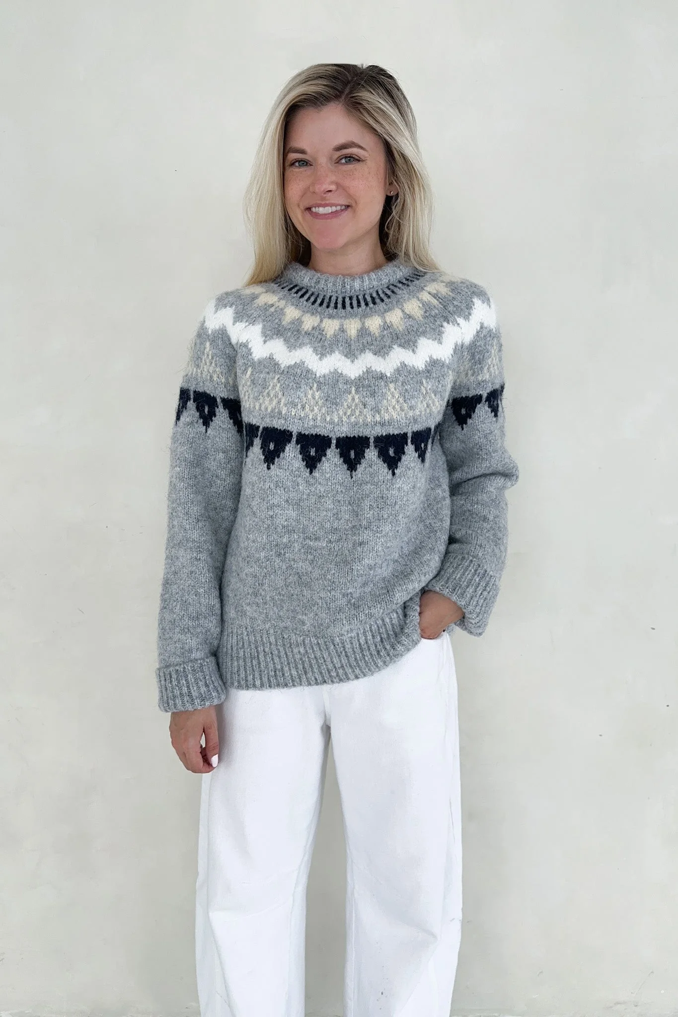 Oslo Faire Isle Round Neck Knit Sweater - Image 4
