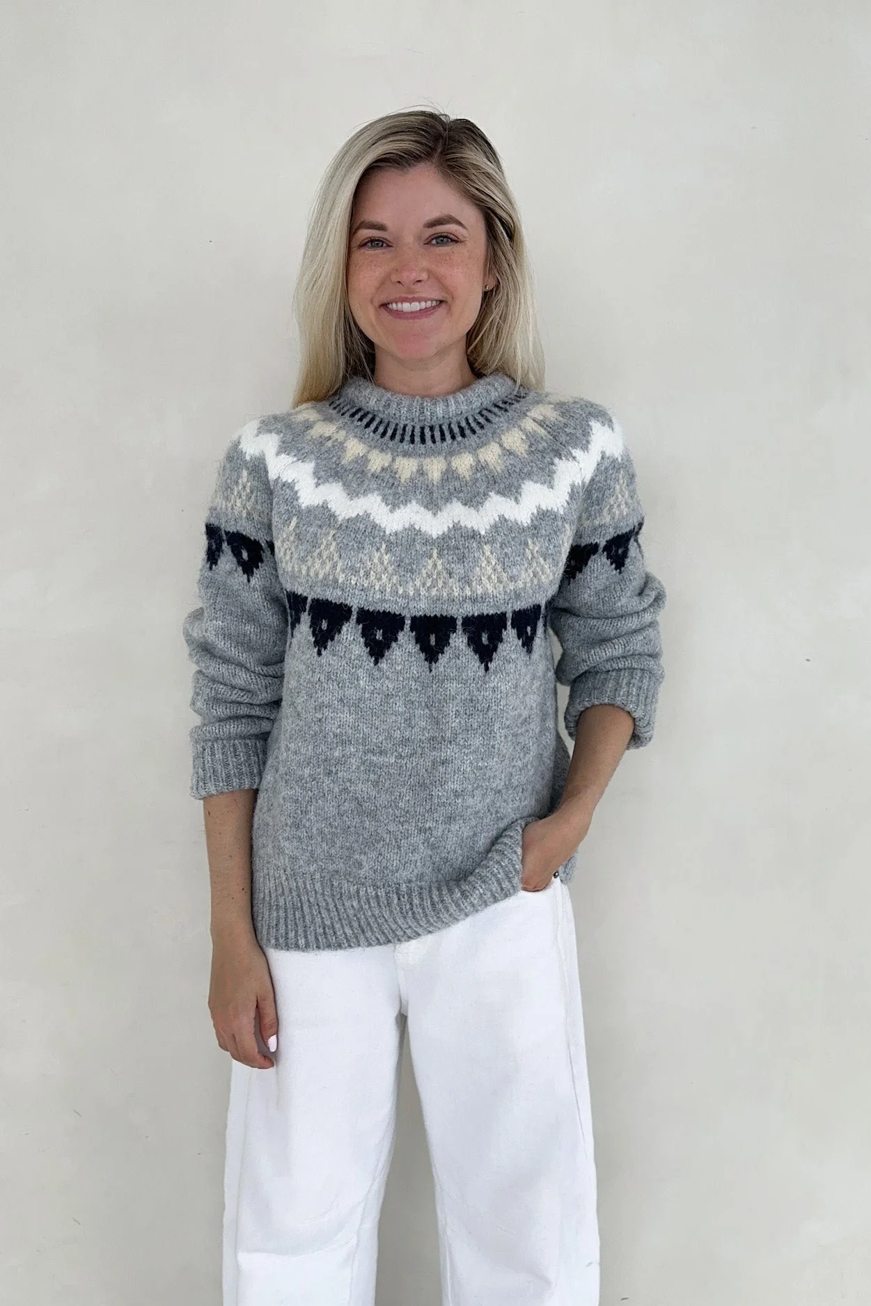 Oslo Faire Isle Round Neck Knit Sweater - Image 6