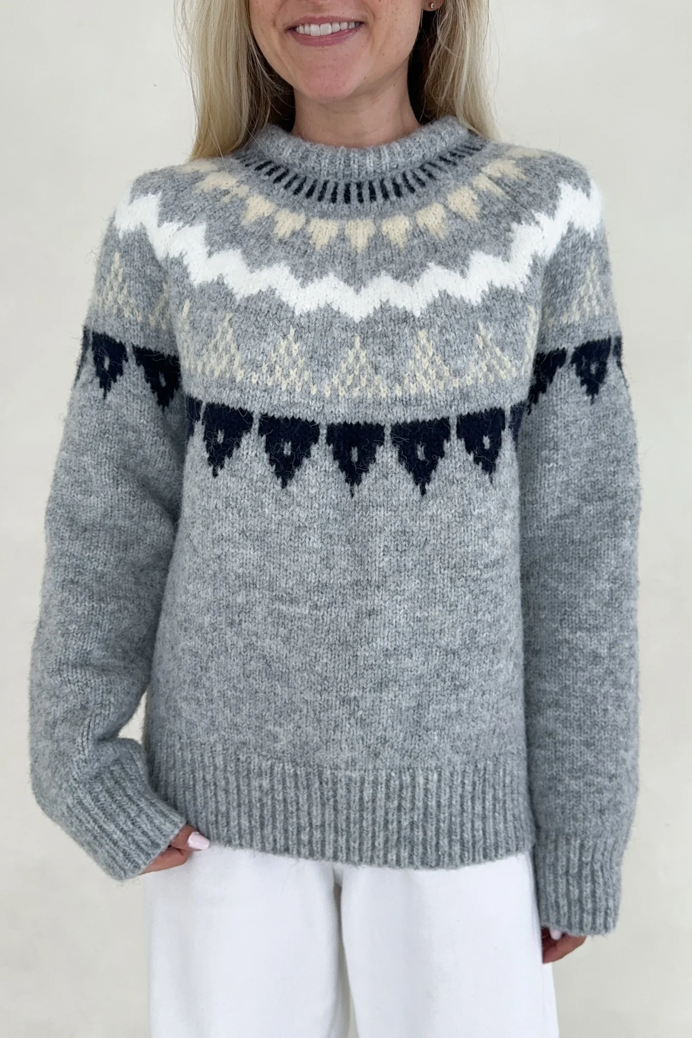 Oslo Faire Isle Round Neck Knit Sweater - Image 7
