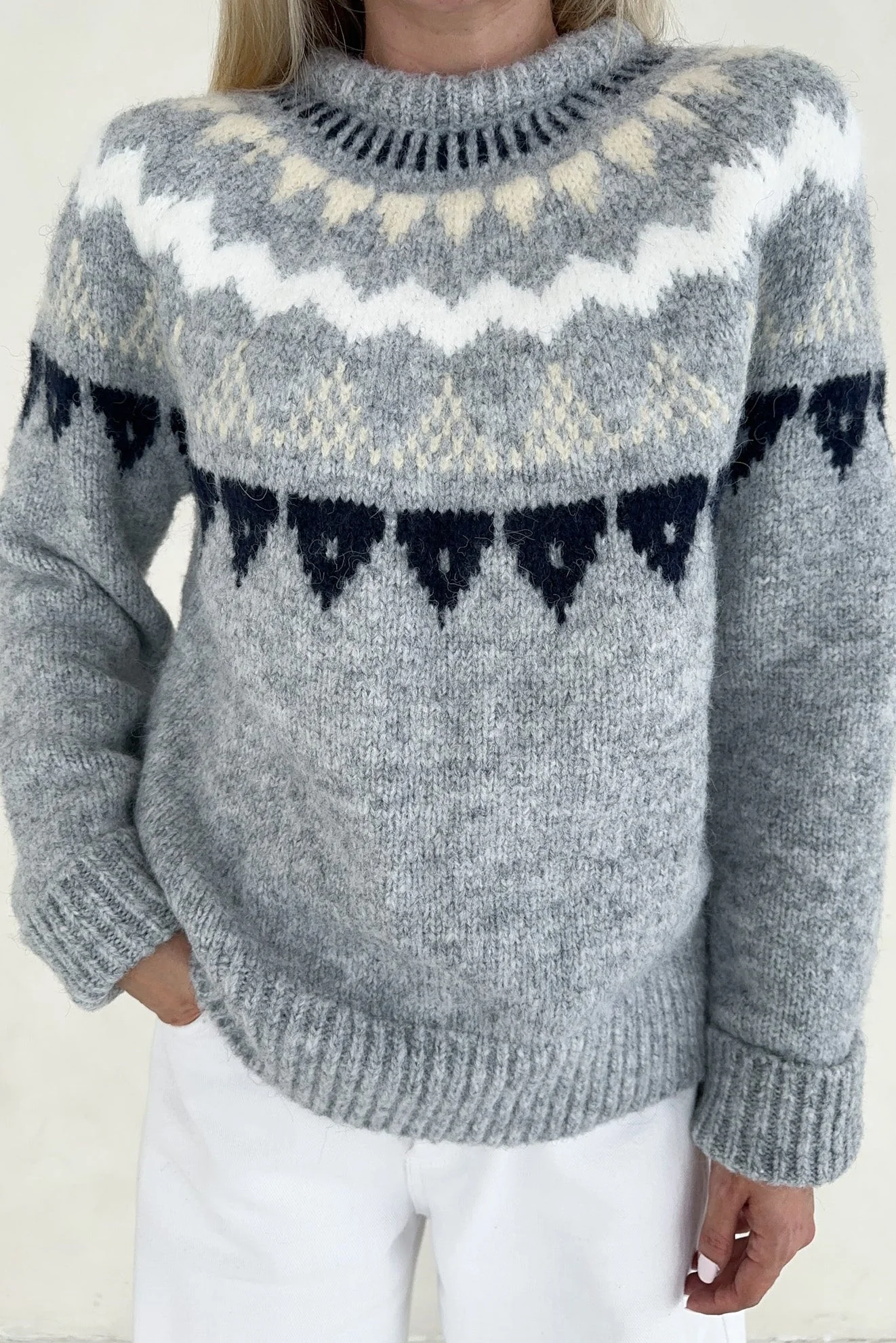 Oslo Faire Isle Round Neck Knit Sweater - Image 8