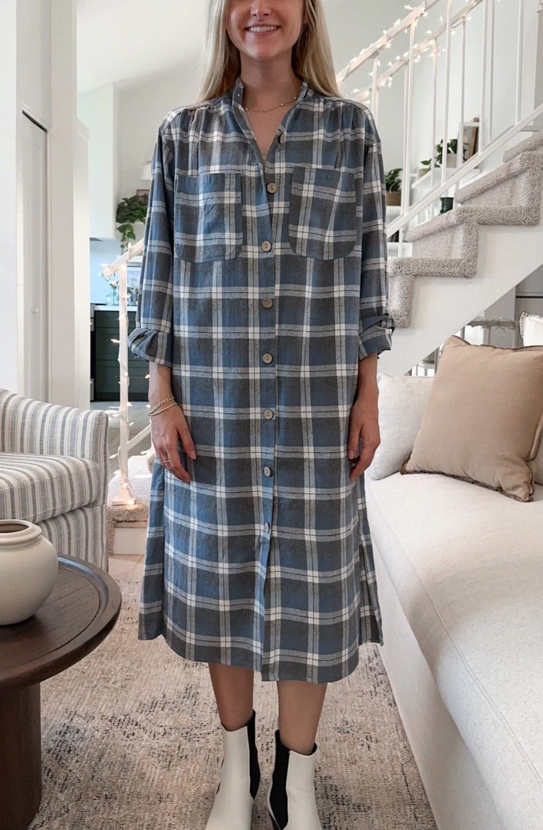 Out West Plaid Button Down Shirt Dress - Image 4