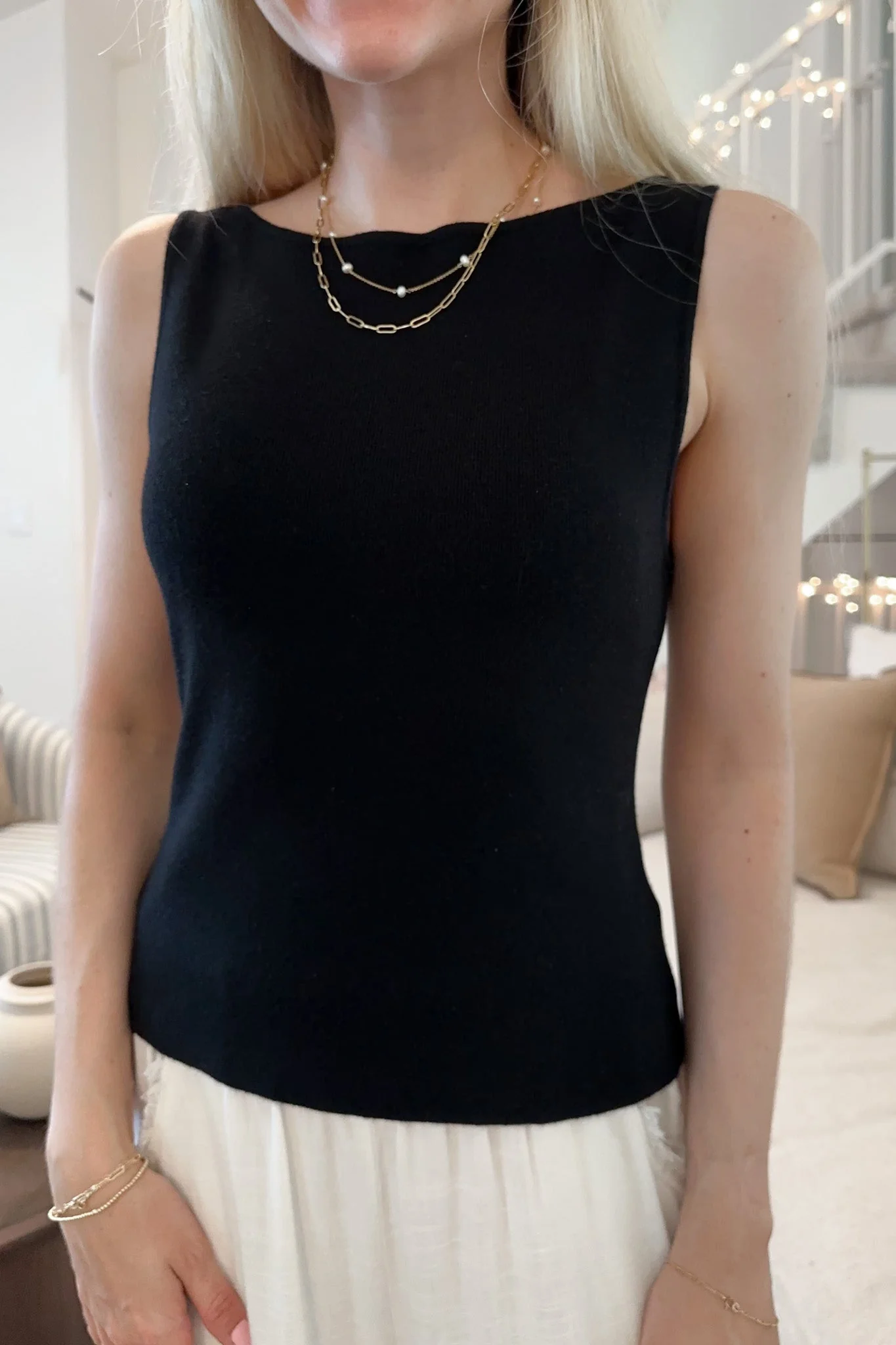 Penelope Boat Neck Top in Black