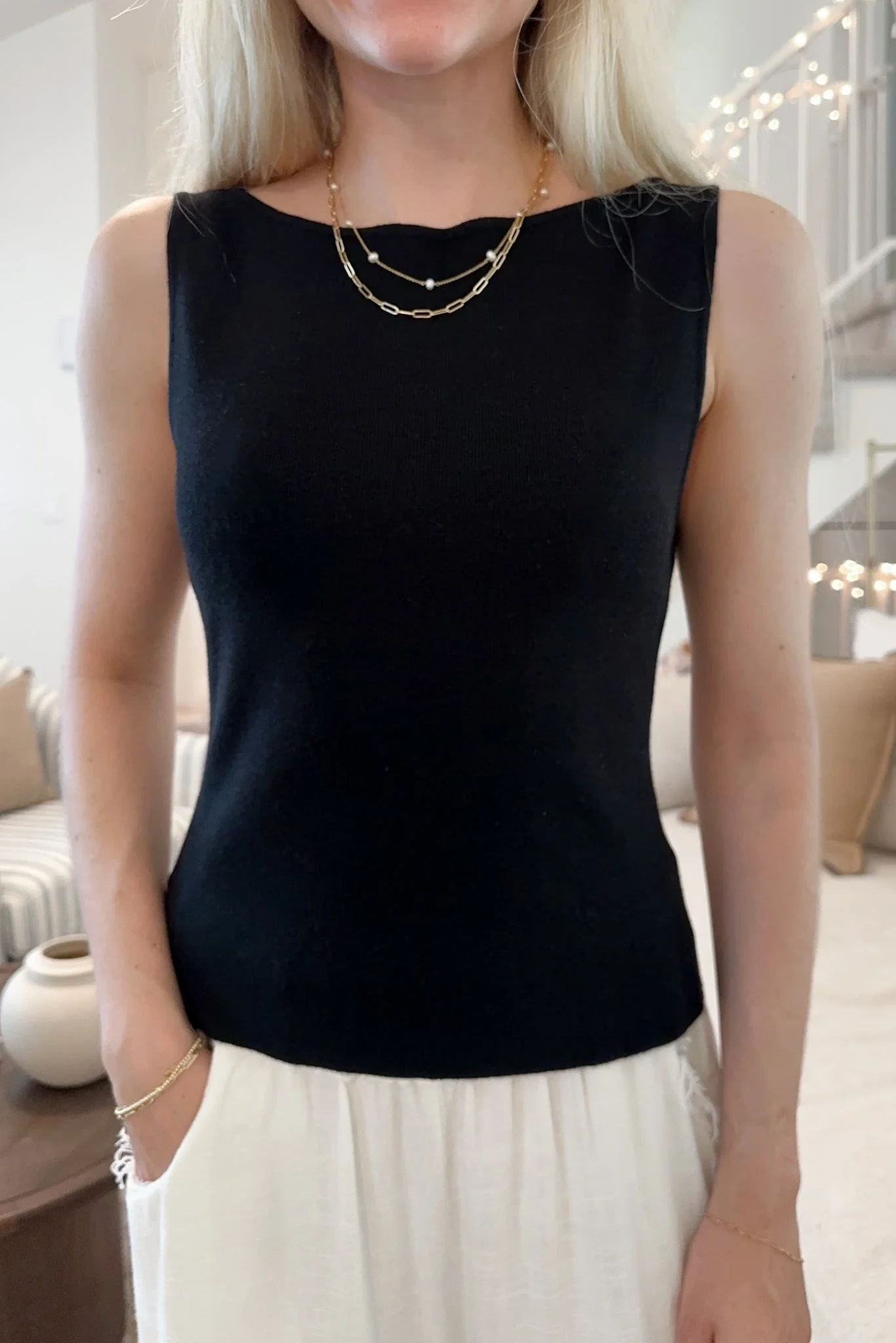 Penelope Boat Neck Top in Black - Image 2