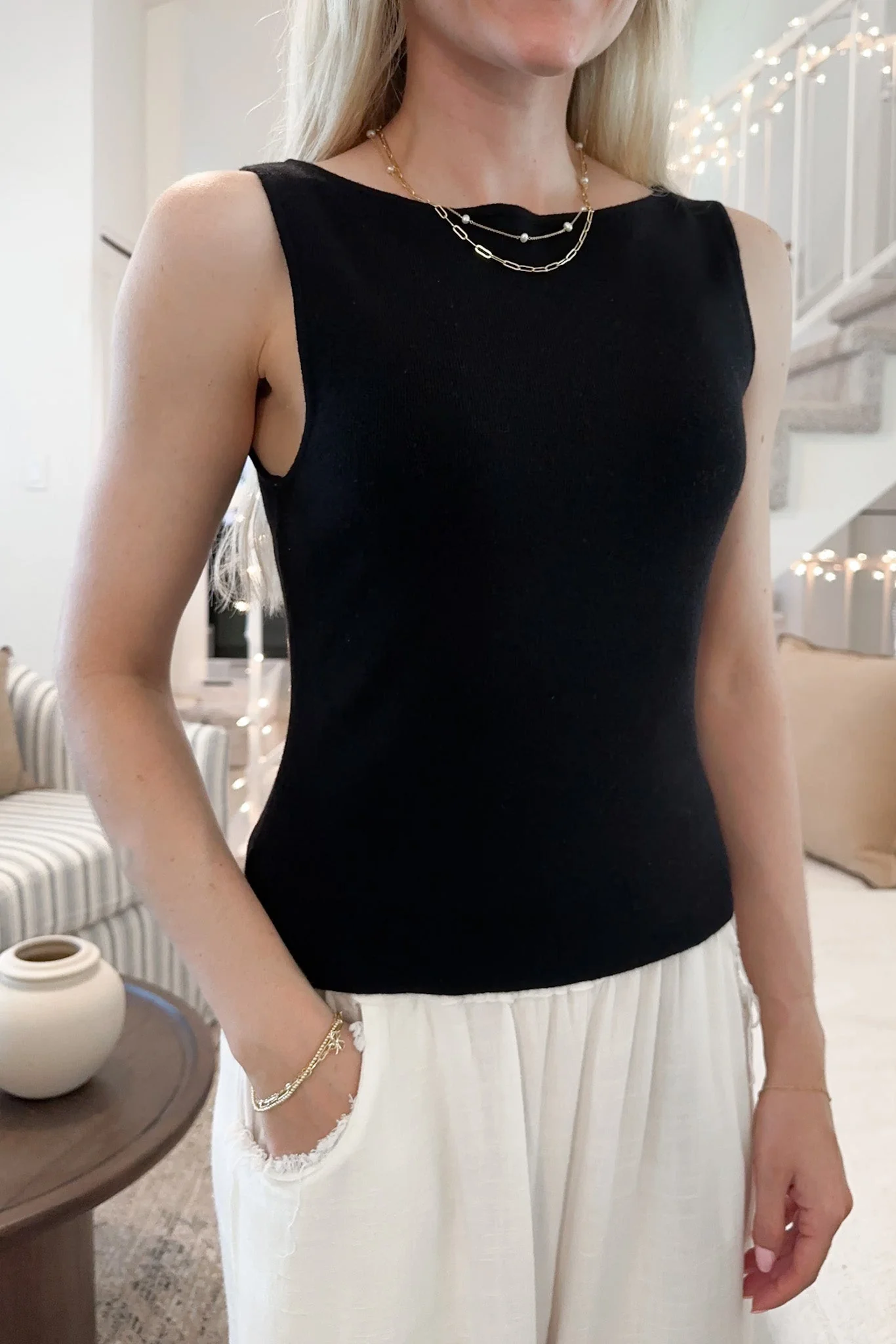 Penelope Boat Neck Top in Black - Image 5