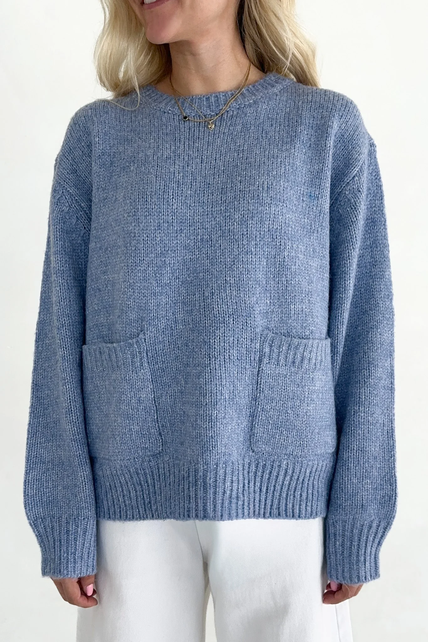 Periwinkle Patch Pocket Knit Sweater Top