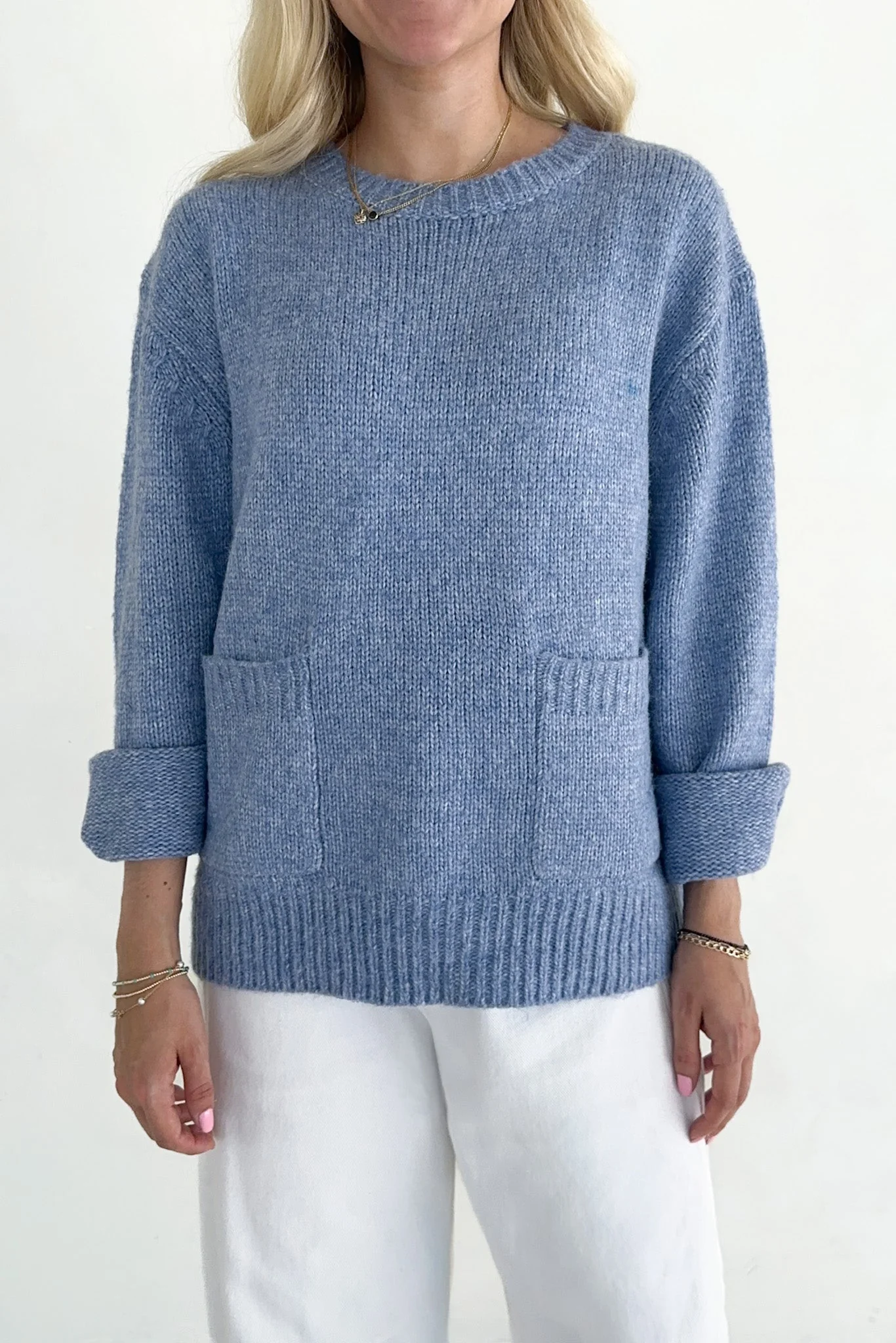Periwinkle Patch Pocket Knit Sweater Top - Image 2