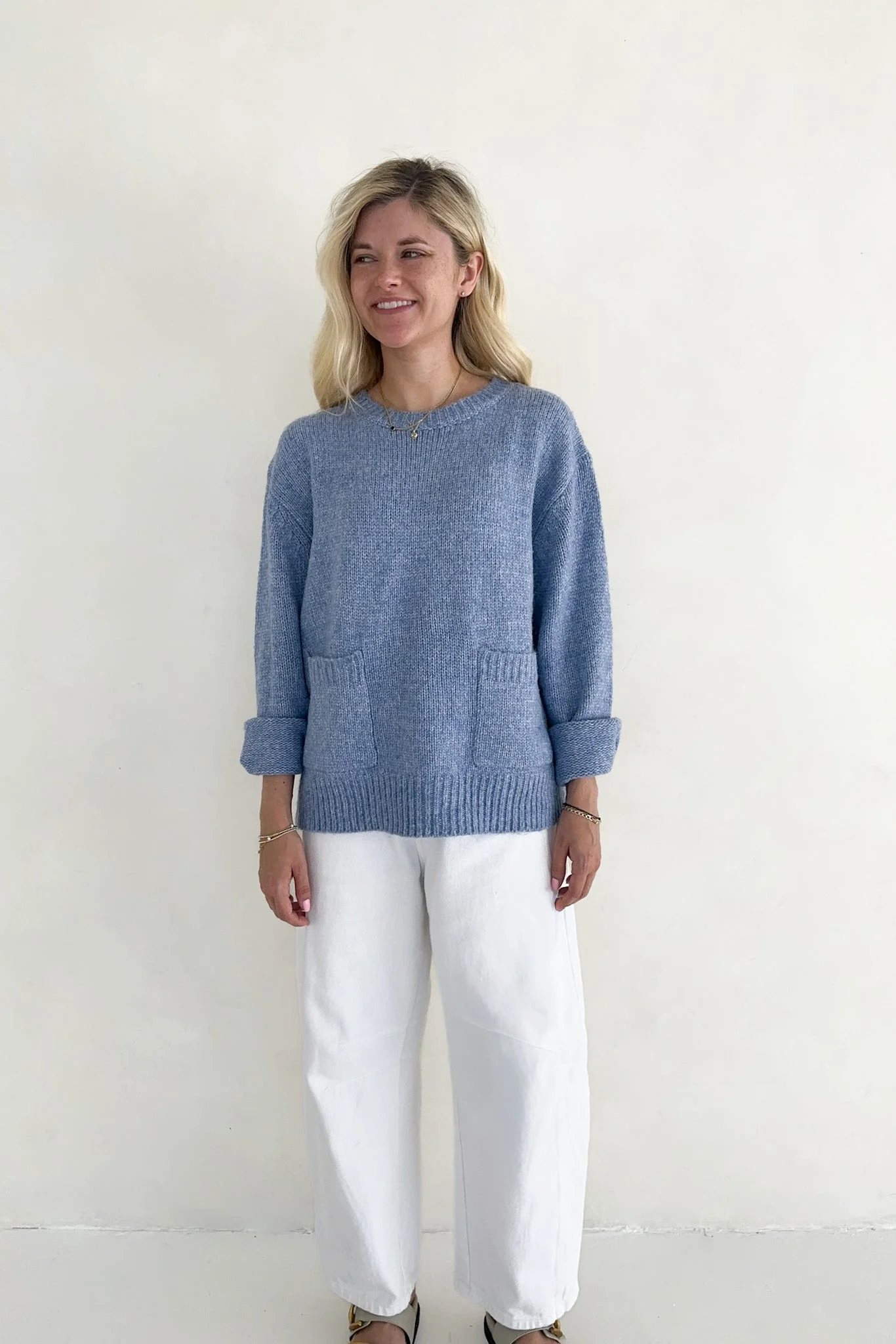 Periwinkle Patch Pocket Knit Sweater Top - Image 3