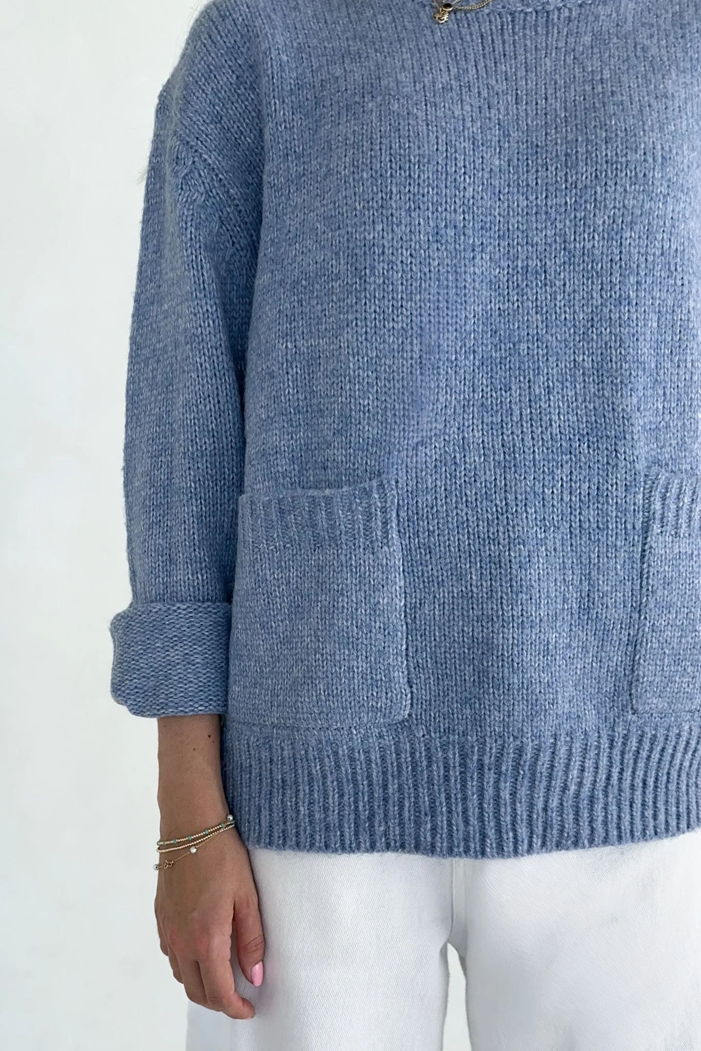 Periwinkle Patch Pocket Knit Sweater Top - Image 5