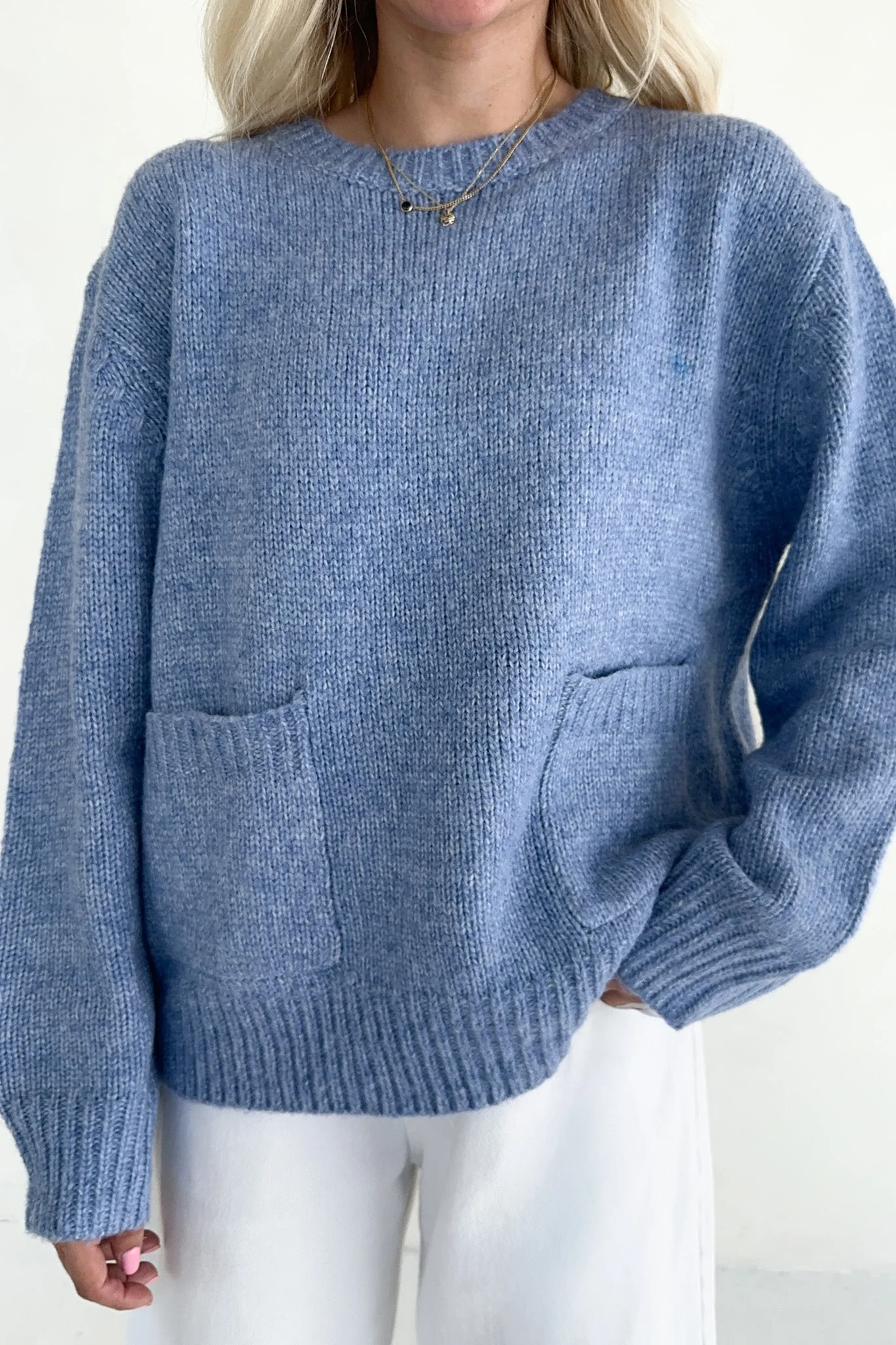 Periwinkle Patch Pocket Knit Sweater Top - Image 6