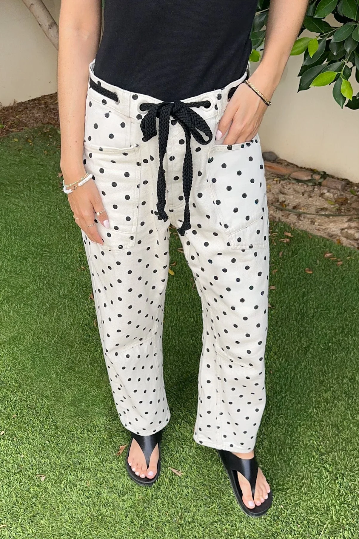 Dottie Polka Dot Relaxed Fit Denim Barrel Jeans