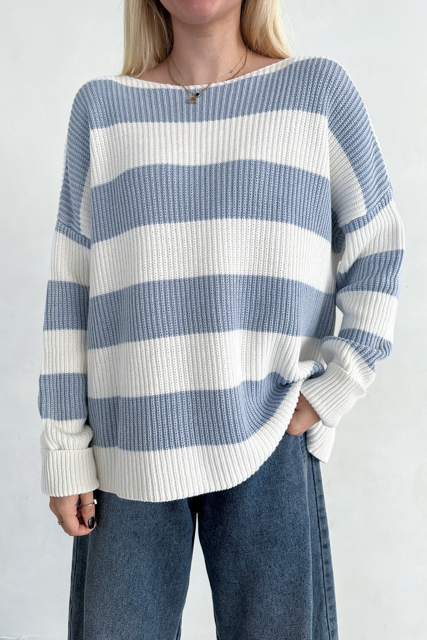 Priscilla Striped Cotton Boat Neck Sweater