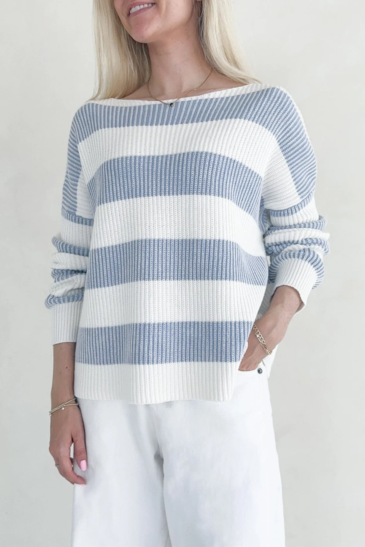 Priscilla Striped Cotton Boat Neck Sweater - Image 2
