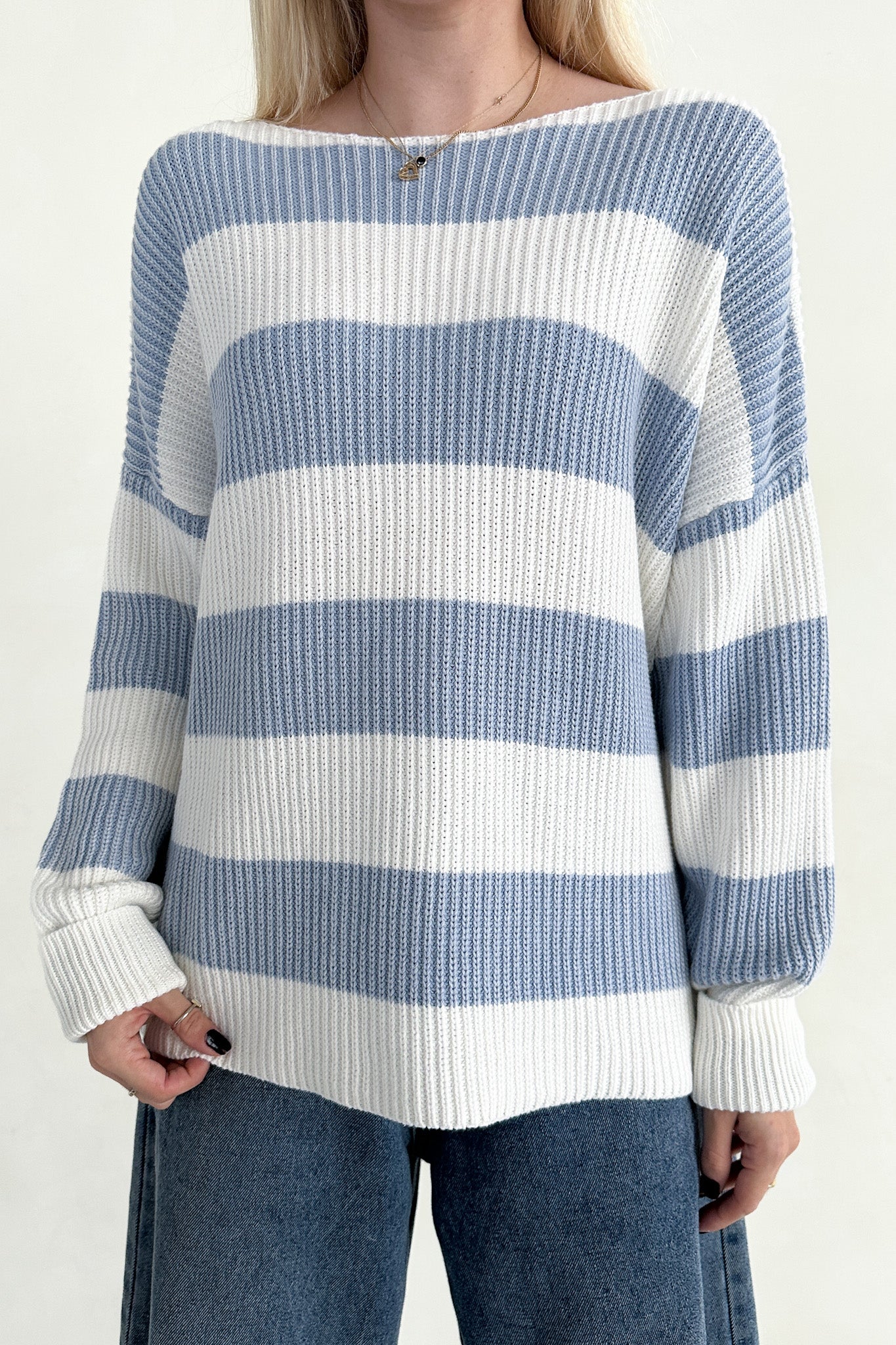 Priscilla Striped Cotton Boat Neck Sweater - Image 3