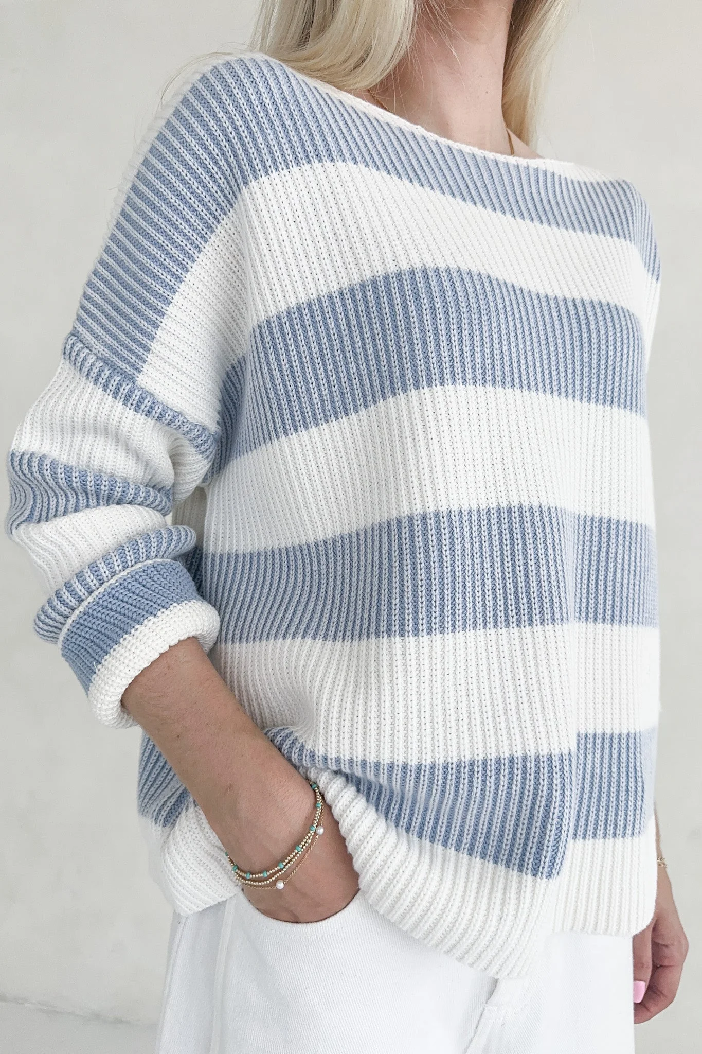 Priscilla Striped Cotton Boat Neck Sweater - Image 5