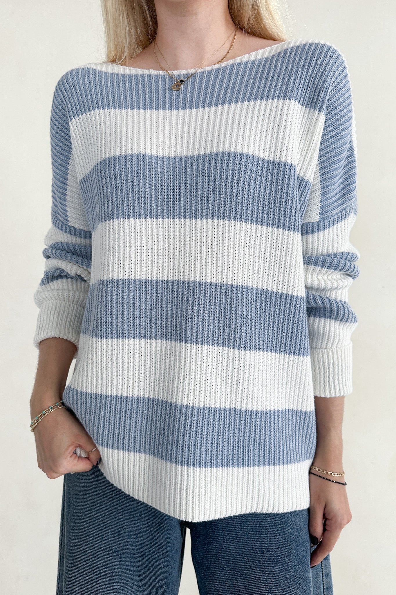 Priscilla Striped Cotton Boat Neck Sweater - Image 7