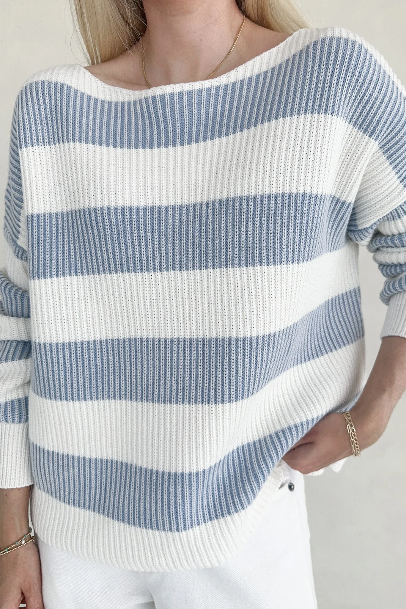 Priscilla Striped Cotton Boat Neck Sweater - Image 8