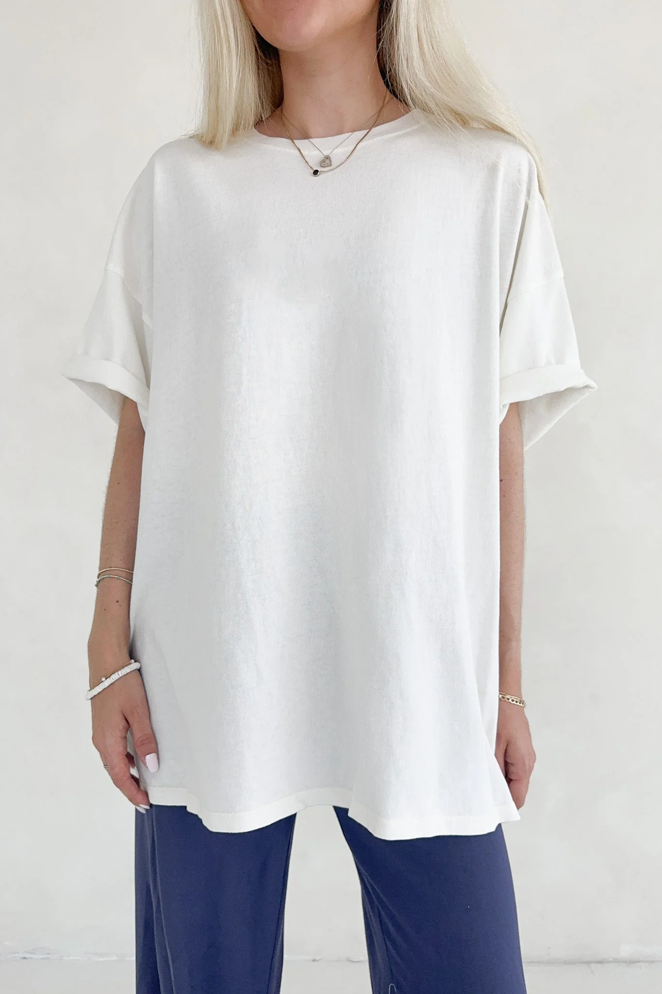 Quinn Cotton Mineral Wash Oversized Crew Neck Tee in Off White