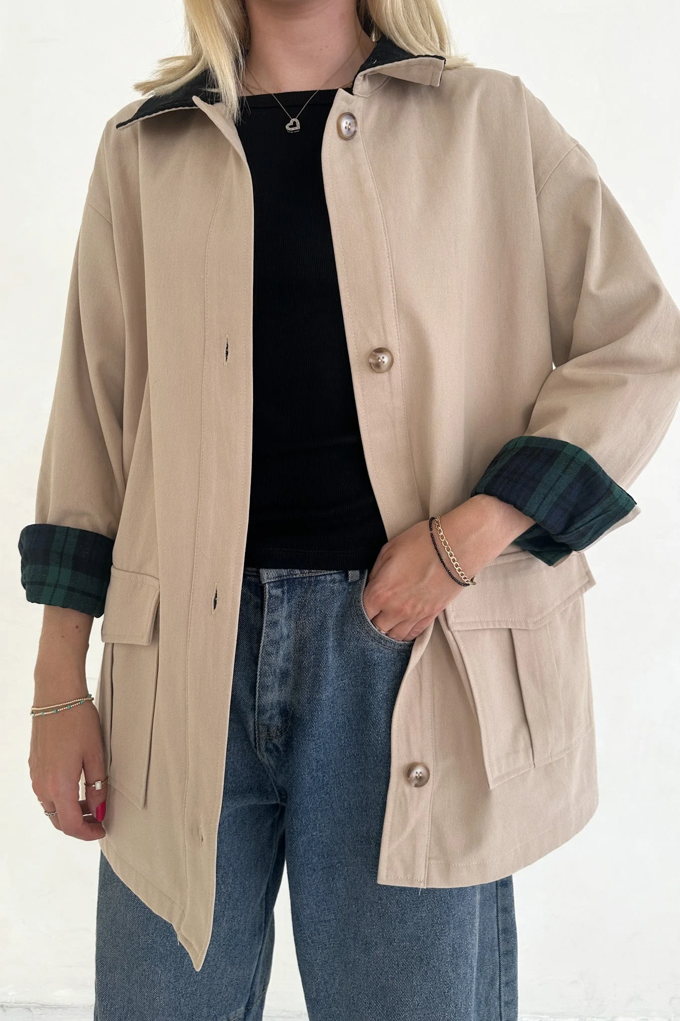 Ralfie Corduroy Collar Oversized Plaid Button Up Coat