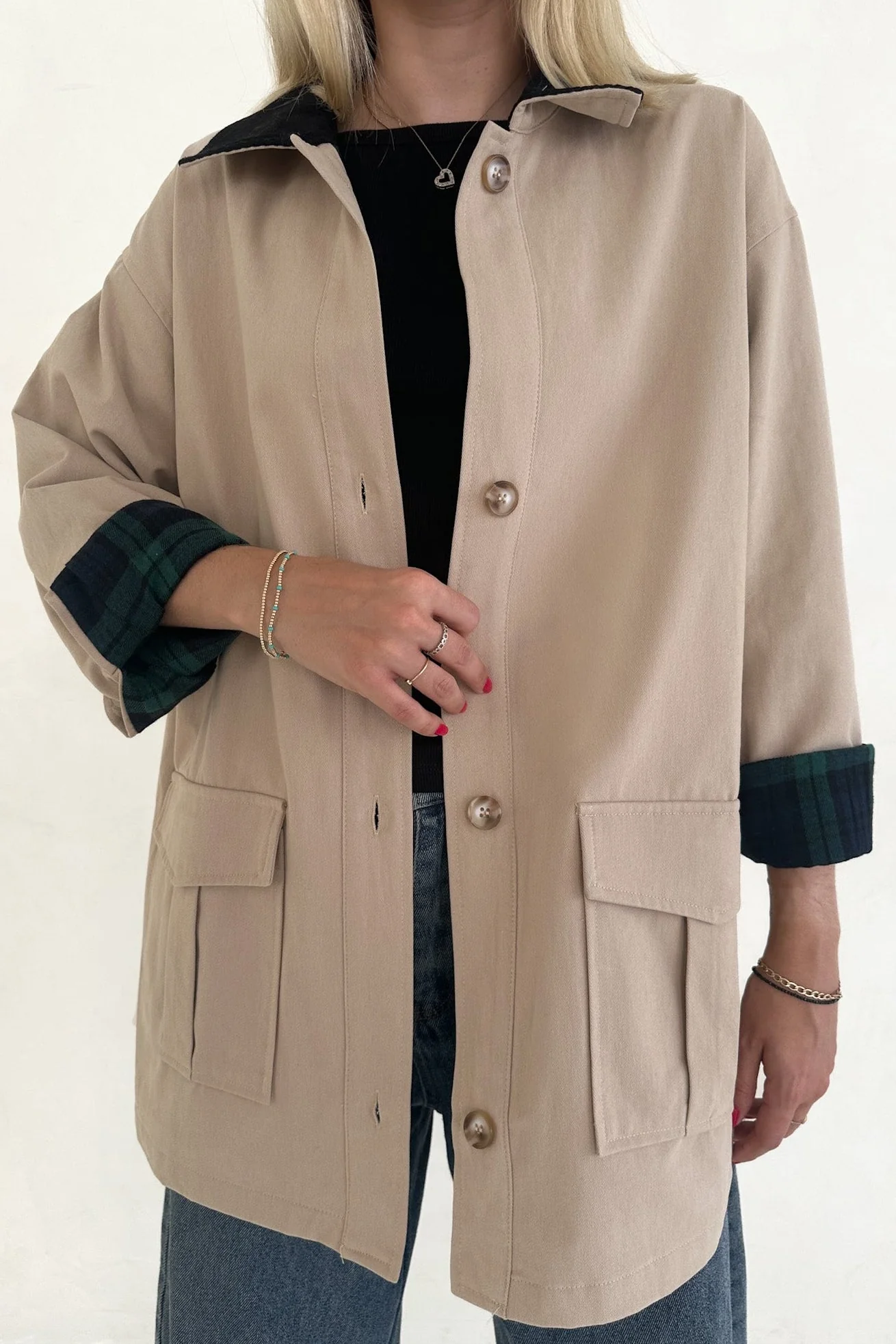 Ralfie Corduroy Collar Oversized Plaid Button Up Coat - Image 2