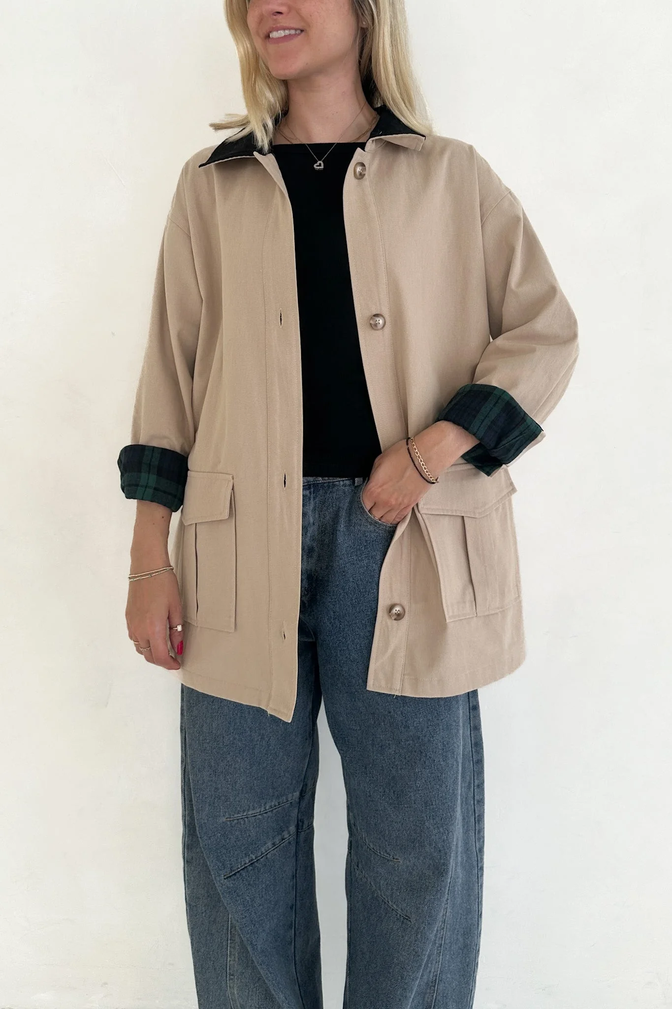 Ralfie Corduroy Collar Oversized Plaid Button Up Coat - Image 3