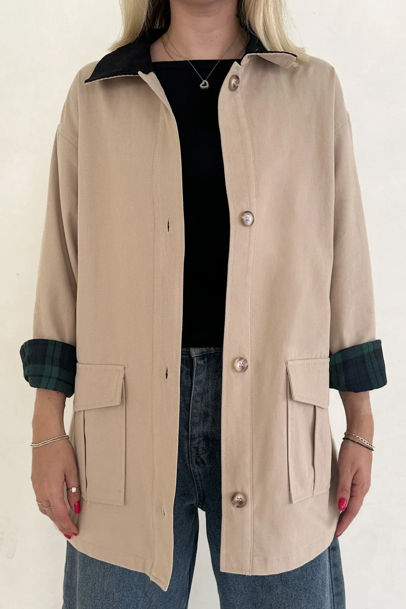 Ralfie Corduroy Collar Oversized Plaid Button Up Coat - Image 4