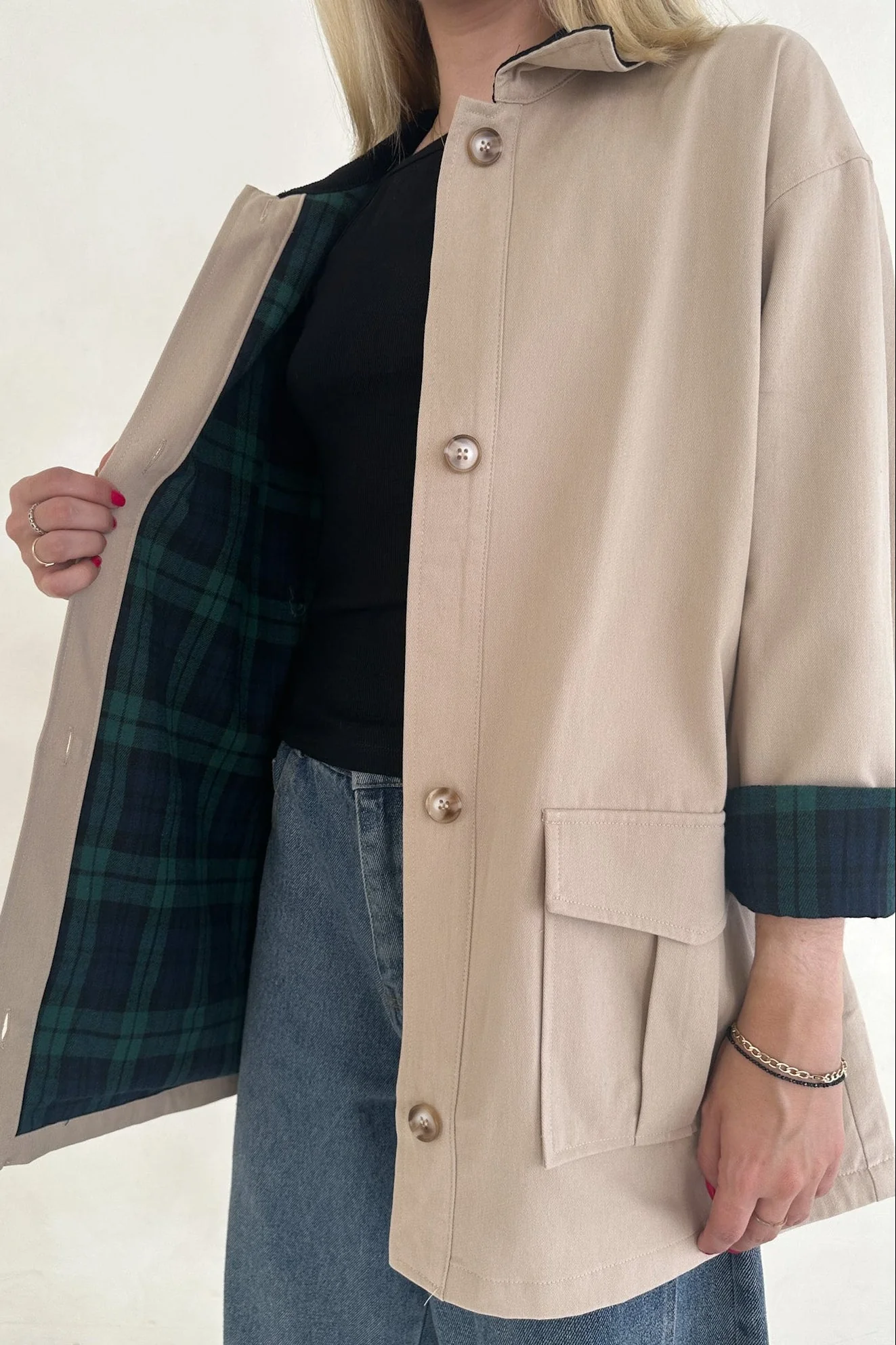 Ralfie Corduroy Collar Oversized Plaid Button Up Coat - Image 5