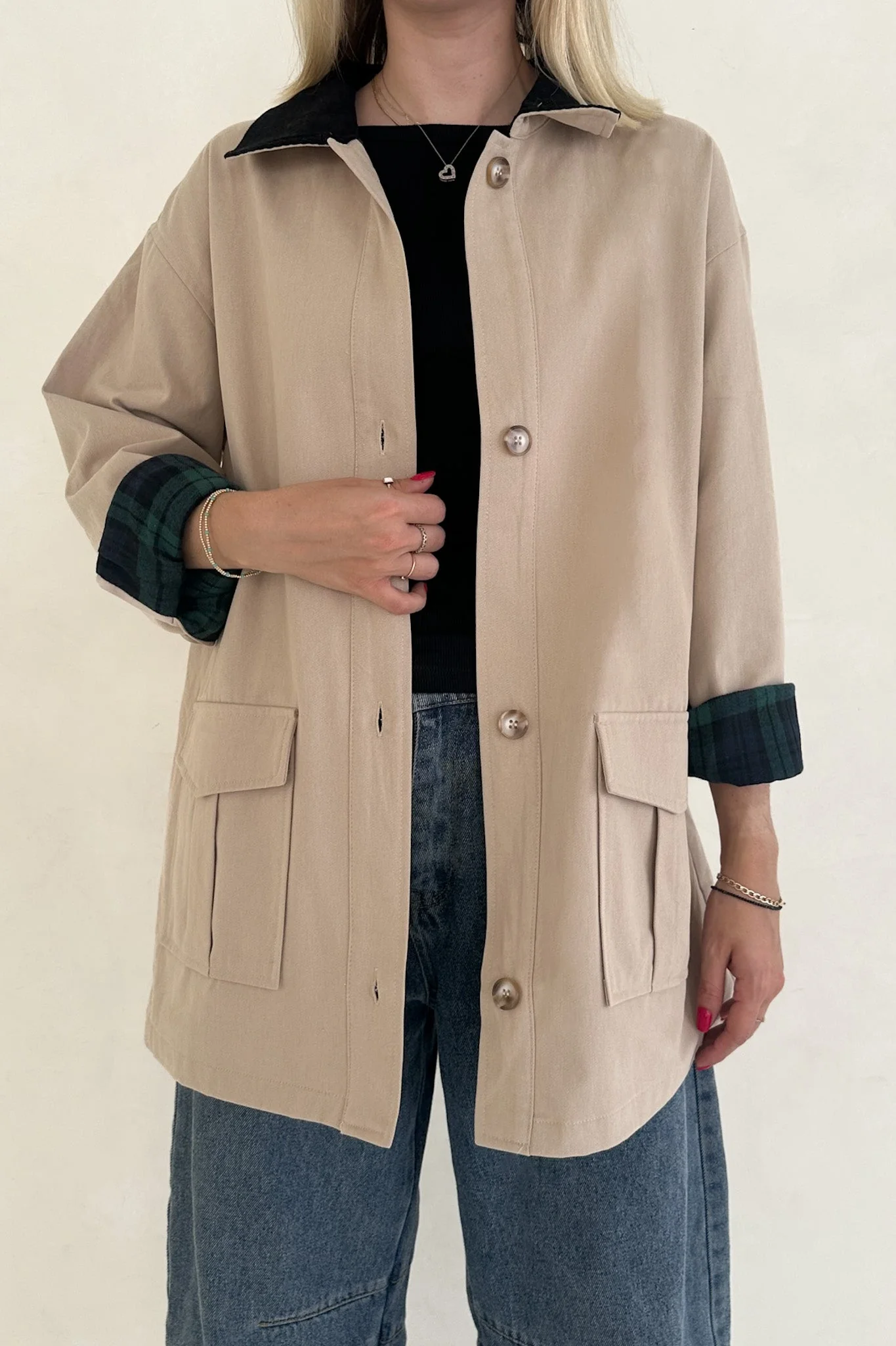 Ralfie Corduroy Collar Oversized Plaid Button Up Coat - Image 6