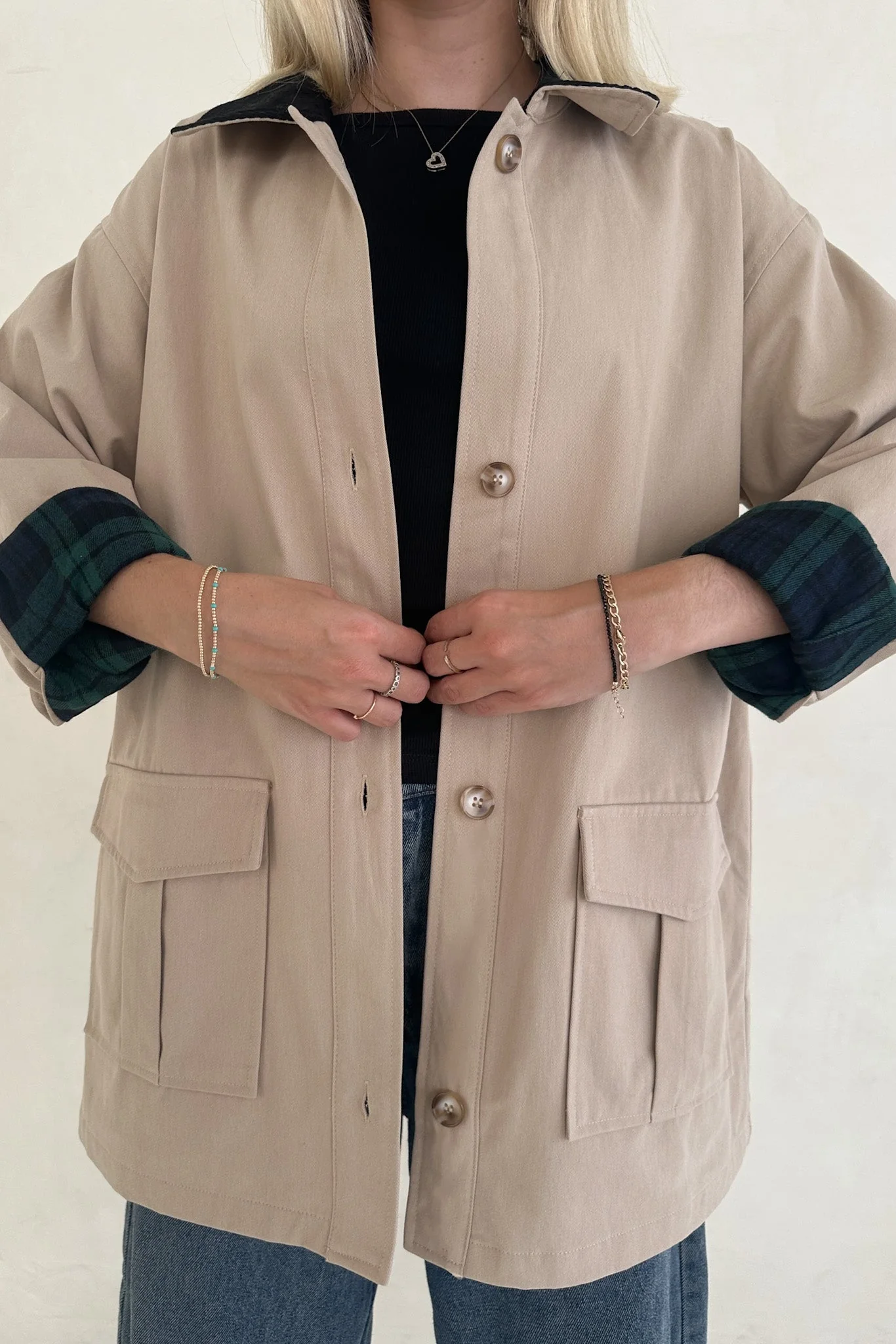 Ralfie Corduroy Collar Oversized Plaid Button Up Coat - Image 7