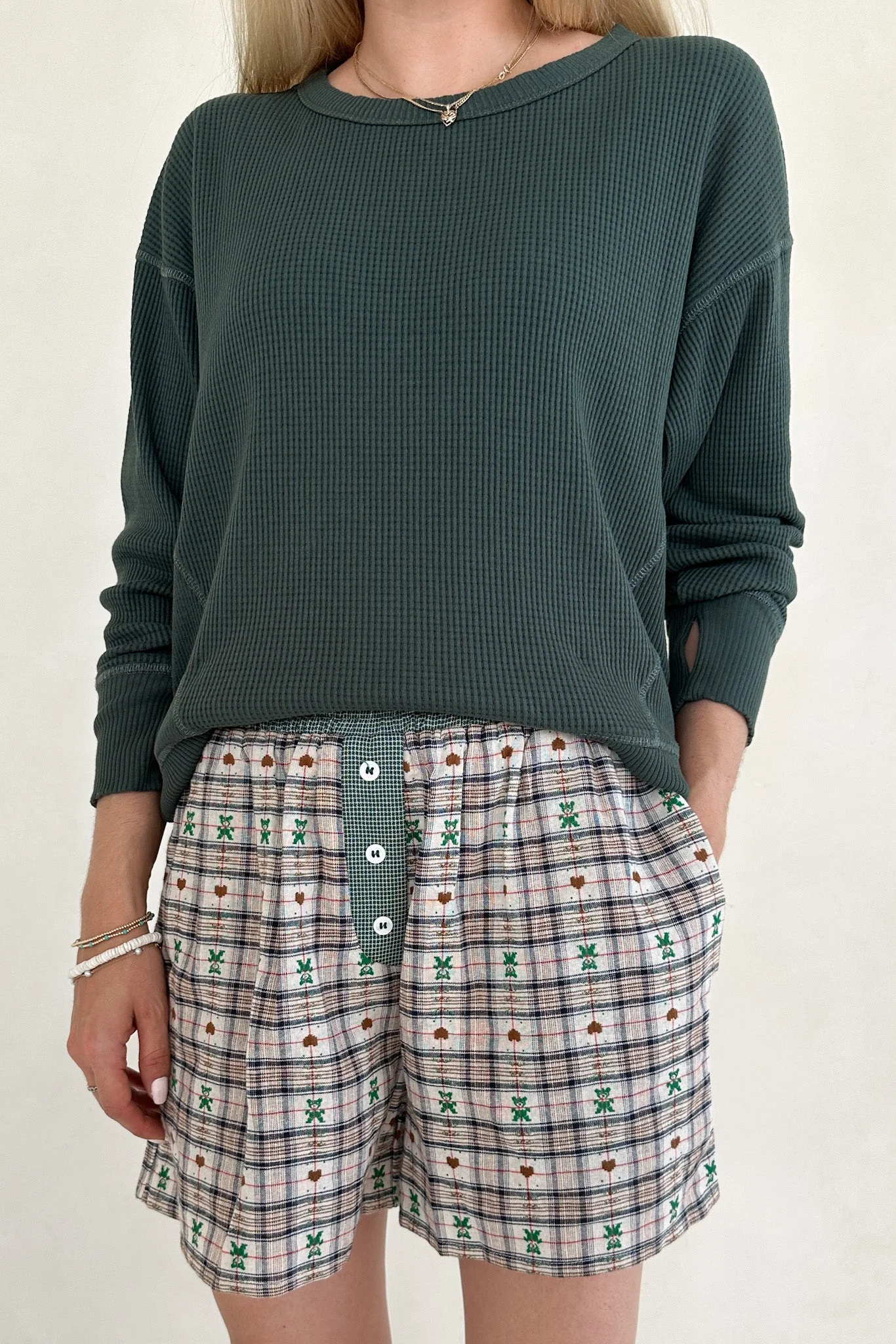 Ralphie Teddy Bear Plaid Boxer Shorts in Evergreen - Image 3