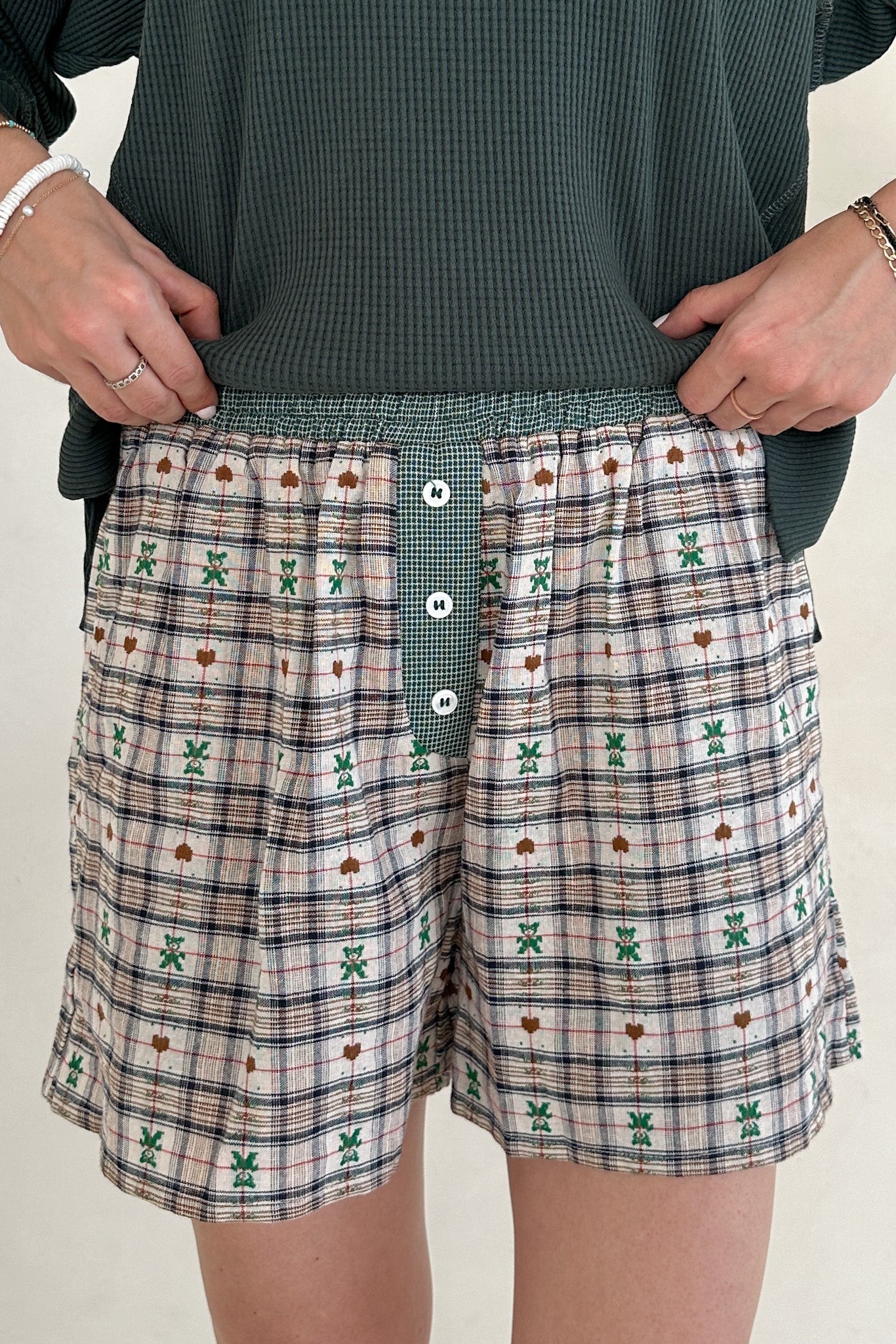 Ralphie Teddy Bear Plaid Boxer Shorts in Evergreen - Image 4