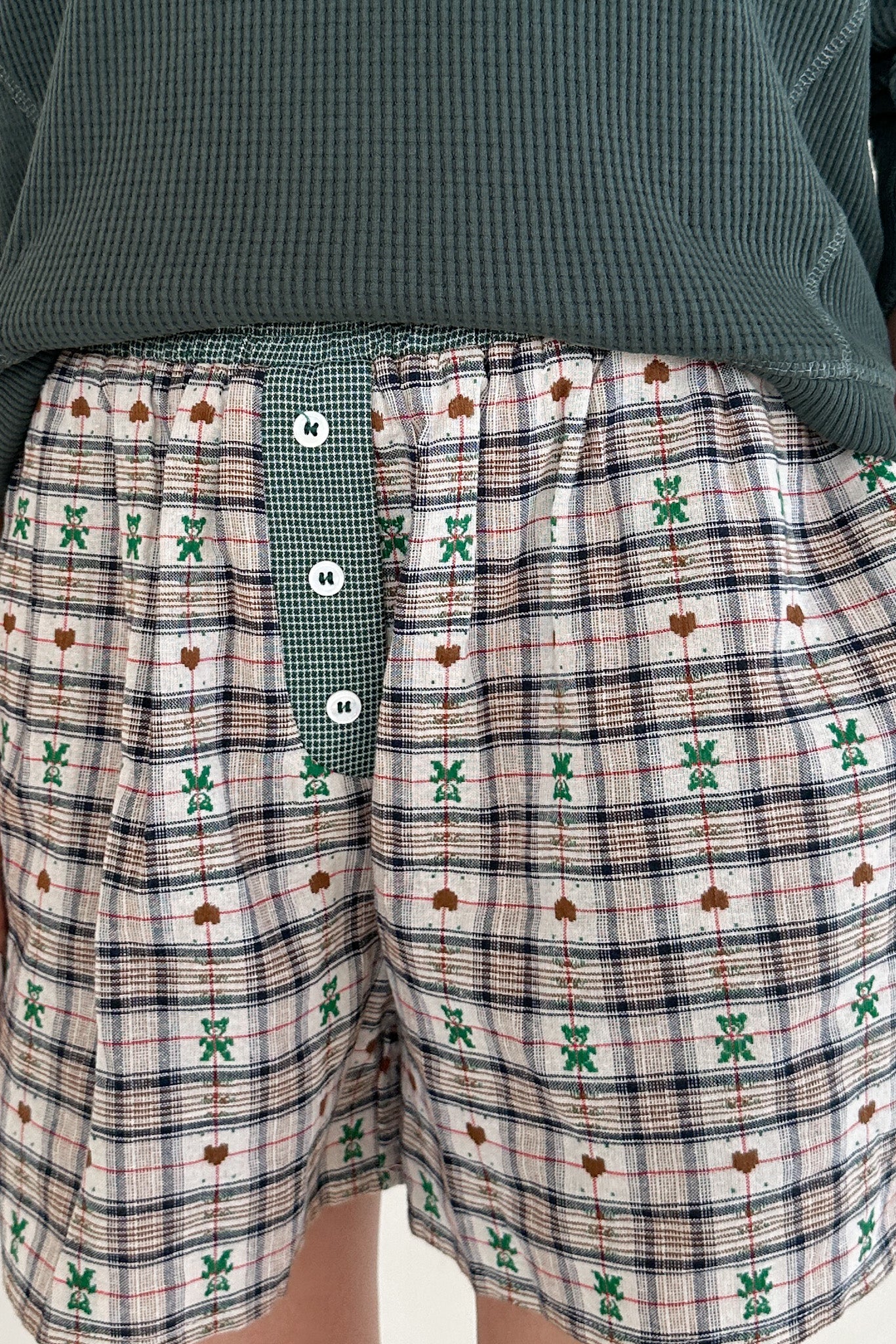Ralphie Teddy Bear Plaid Boxer Shorts in Evergreen - Image 6