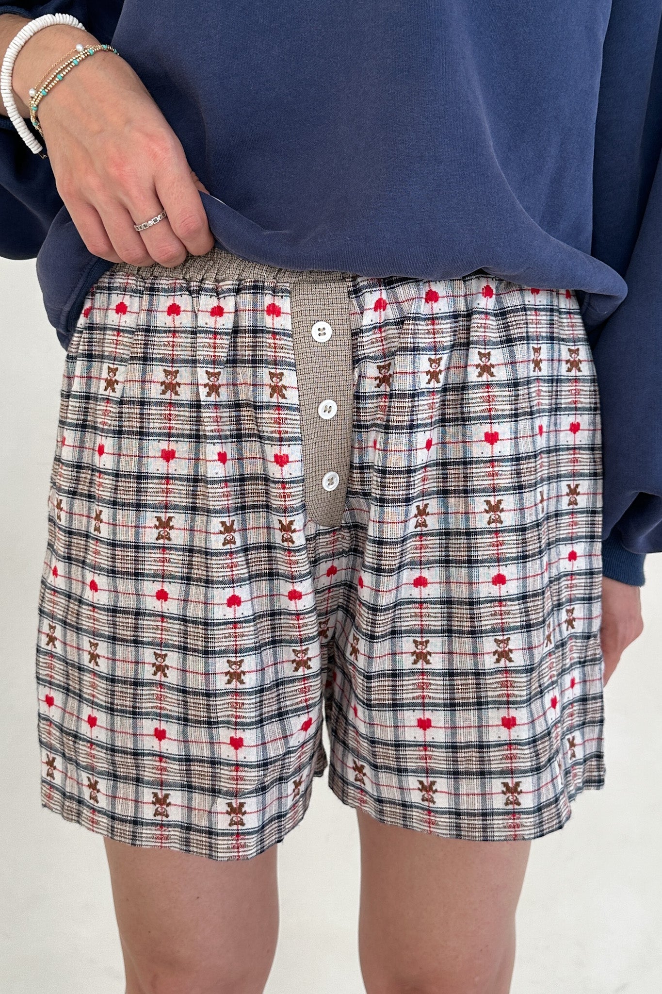 Ralphie Teddy Bear Plaid Boxer Shorts in Taupe - Image 2