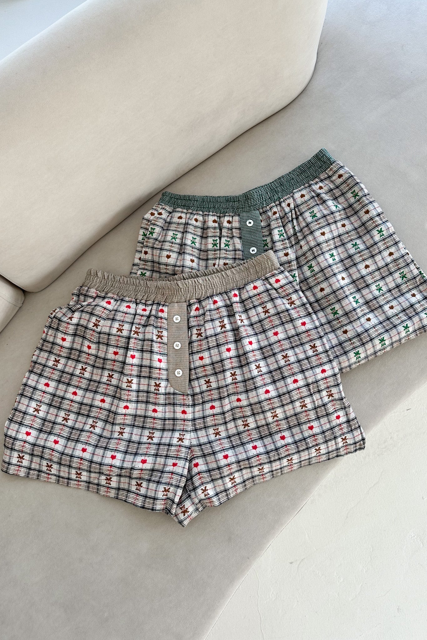 Ralphie Teddy Bear Plaid Boxer Shorts in Taupe - Image 3