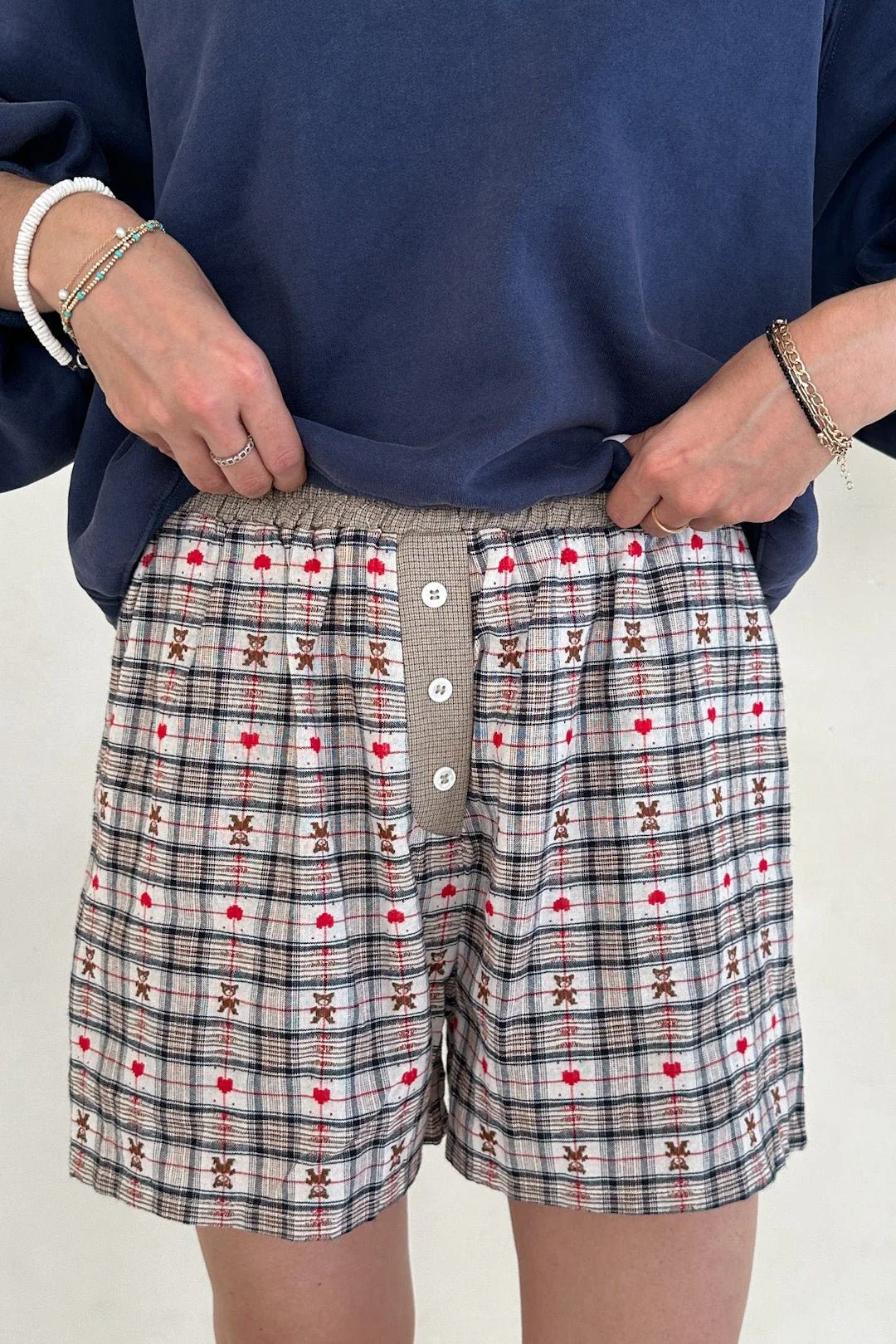 Ralphie Teddy Bear Plaid Boxer Shorts in Taupe - Image 5