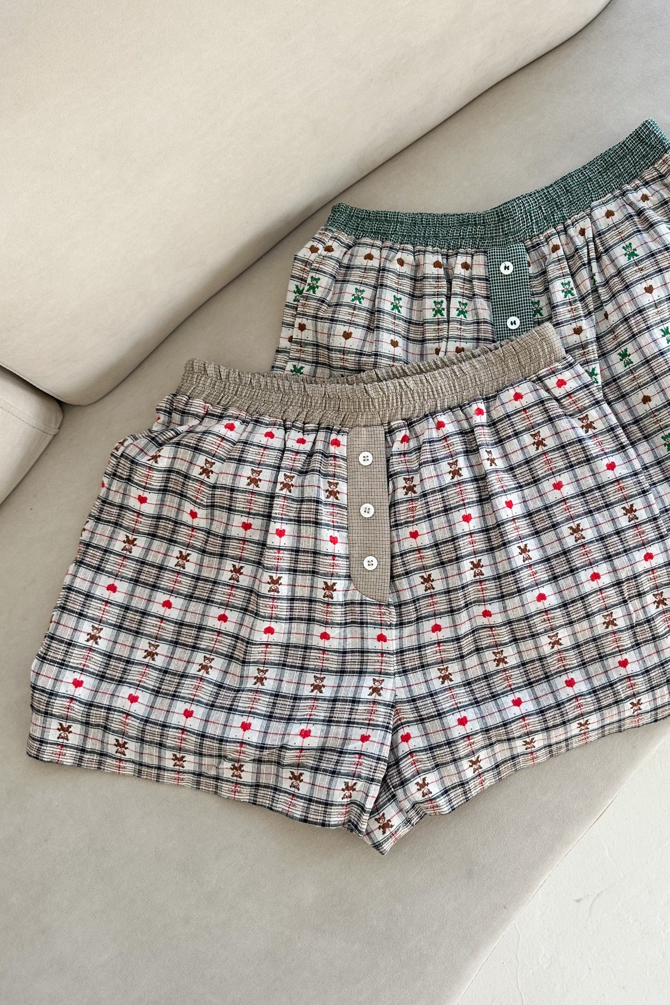 Ralphie Teddy Bear Plaid Boxer Shorts in Taupe - Image 8