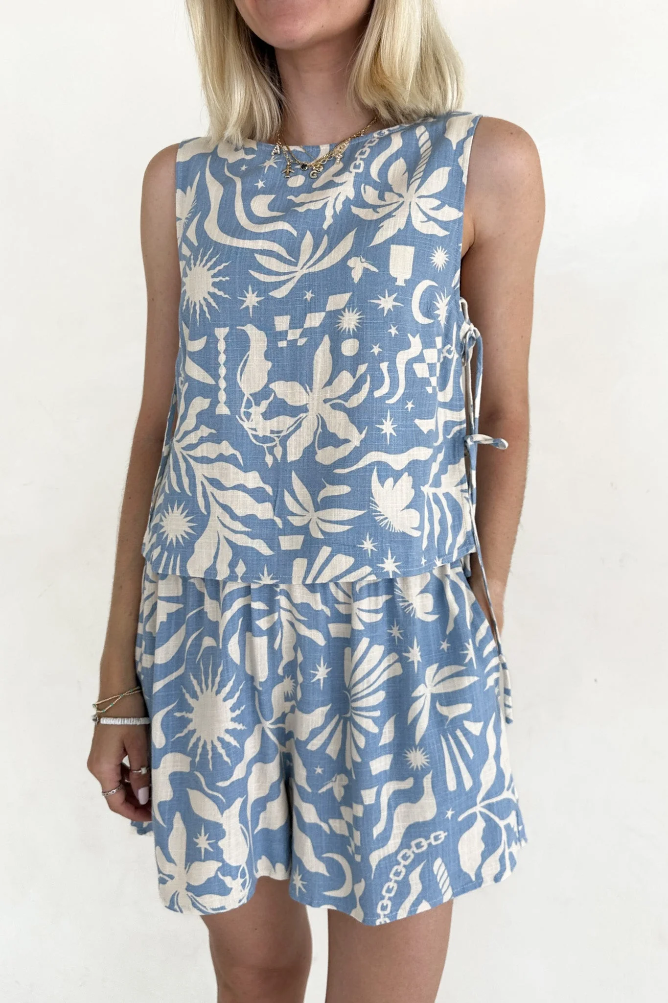 Renn Blue Wide Leg Tropical Print Woven Shorts - Image 3