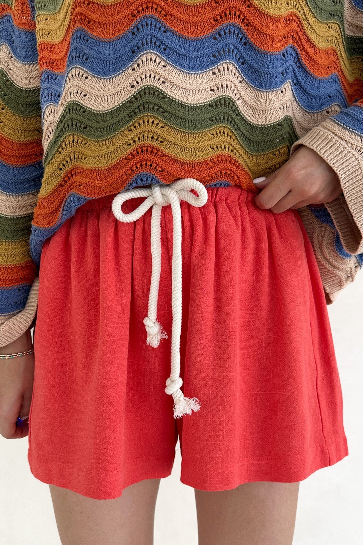 Riviera Rope Drawstring Shorts in Papaya - Image 2