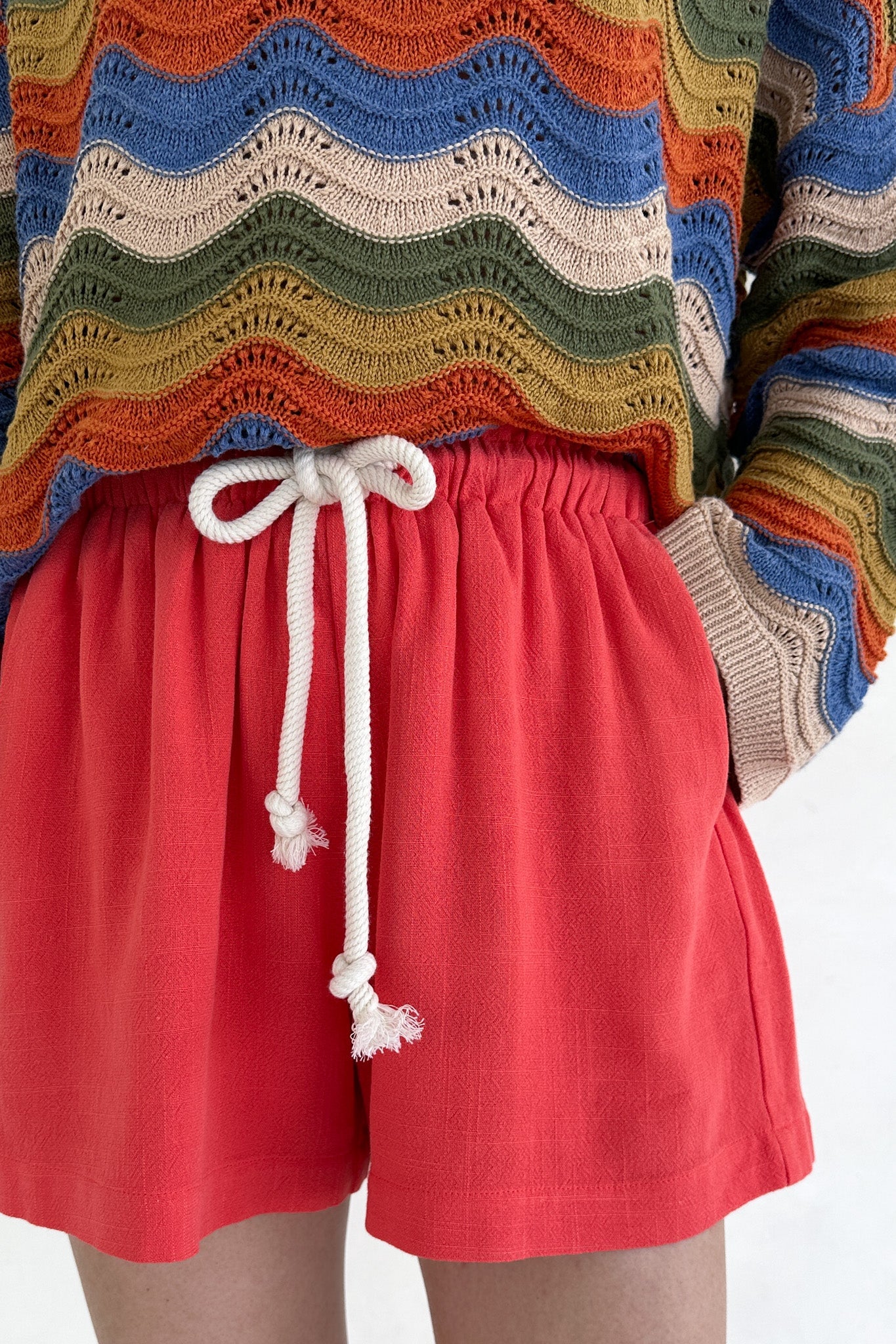 Riviera Rope Drawstring Shorts in Papaya - Image 3