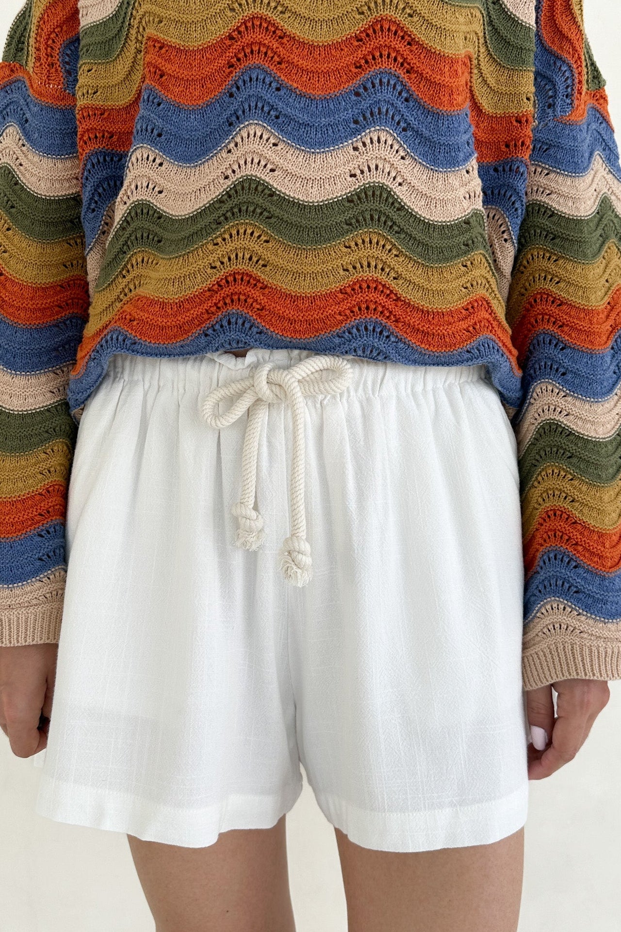Riviera Rope Drawstring Shorts in White - Image 3