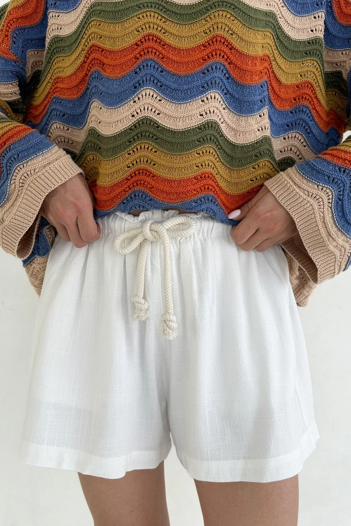 Riviera Rope Drawstring Shorts in White - Image 6